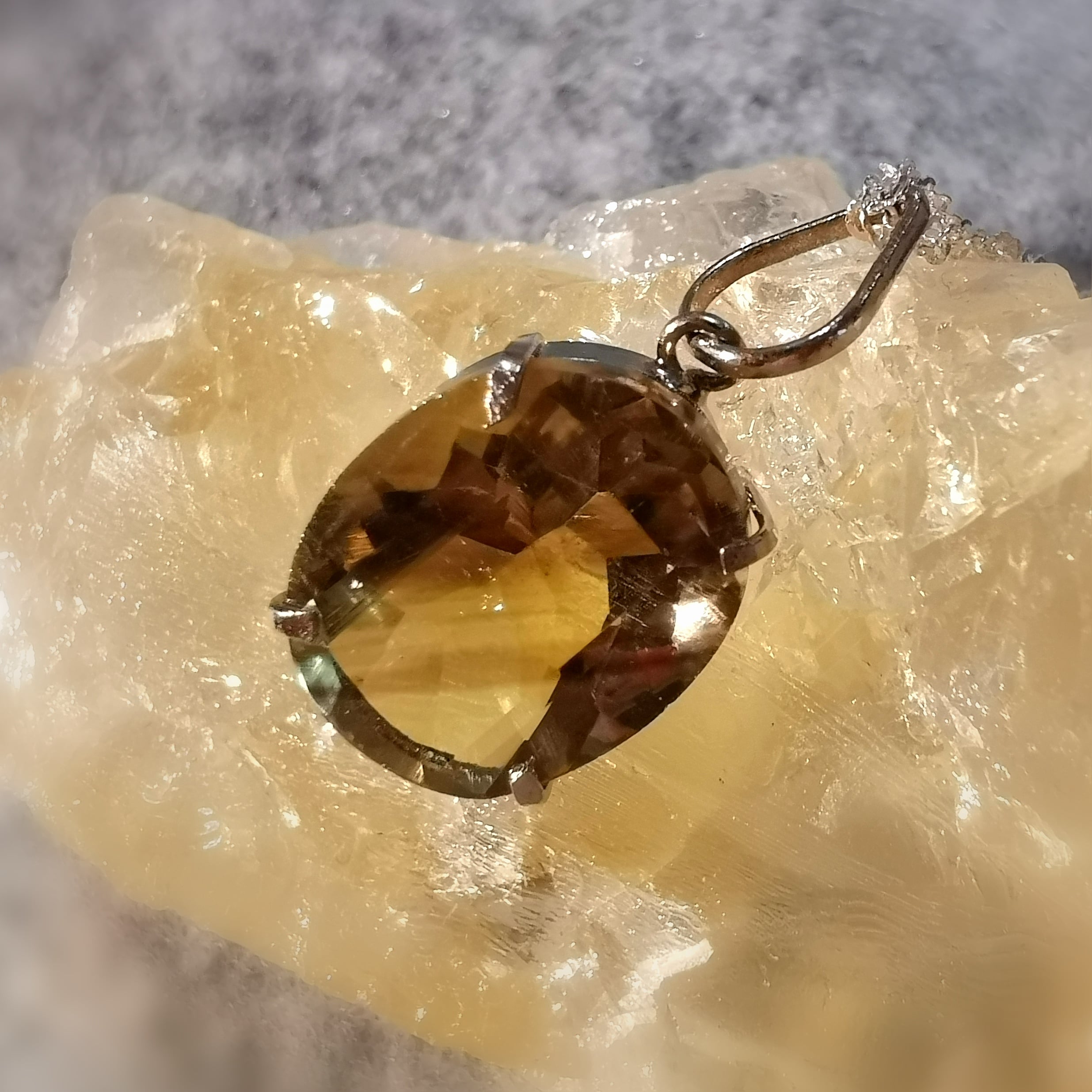Citrin Gelb Sonnenlicht Edelstein facettiert, Vintage Sterlingsilber Karma Kette 44 cm, geweiht - Lebensfreude
