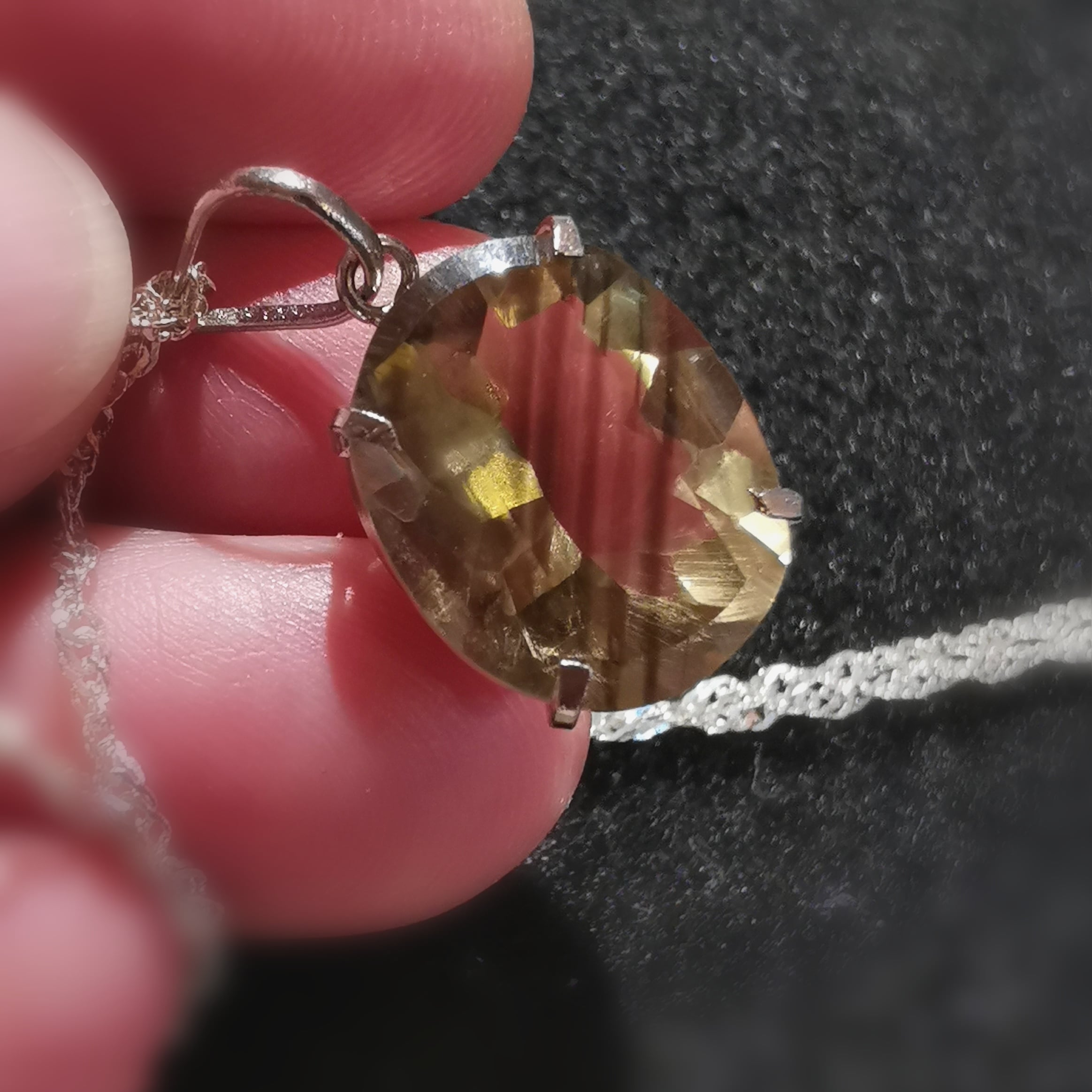 Citrin Gelb Sonnenlicht Edelstein facettiert, Vintage Sterlingsilber Karma Kette 44 cm, geweiht - Lebensfreude
