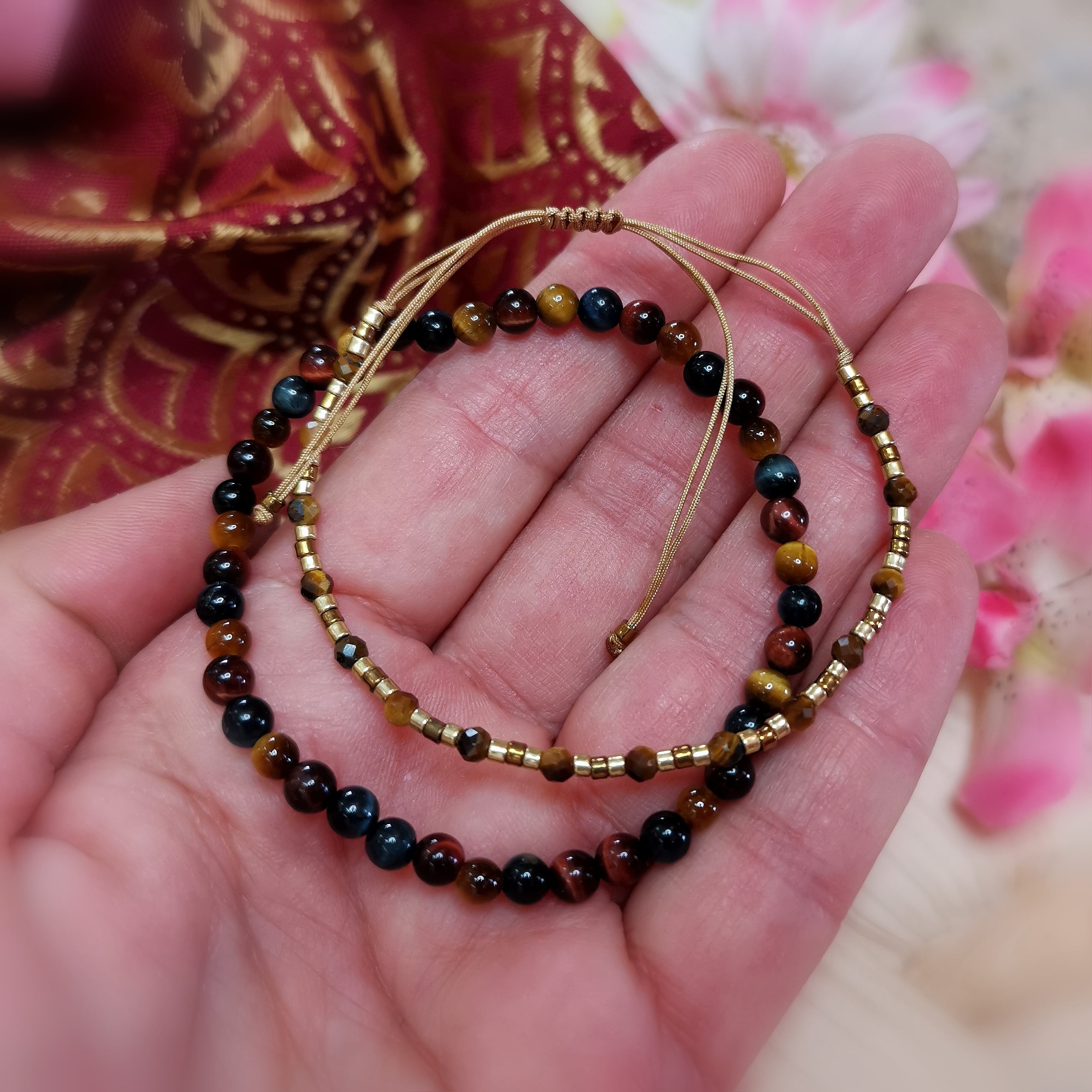 Tigerauge Tigereisen Falkenauge Edelstein Armband Karma Armband Boho Geschenkset, geweiht - Lebensmut