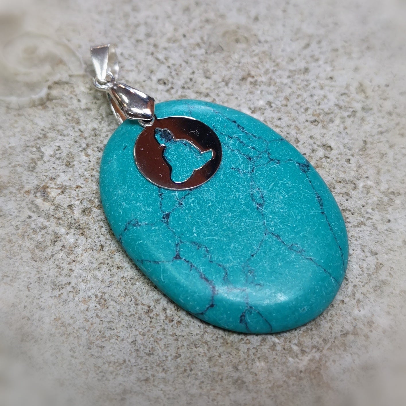 Türkis Howlith Edelstein Heilstein Platte Anhänger, Karma Buddha Amulett - neue Energie, innerer Frieden