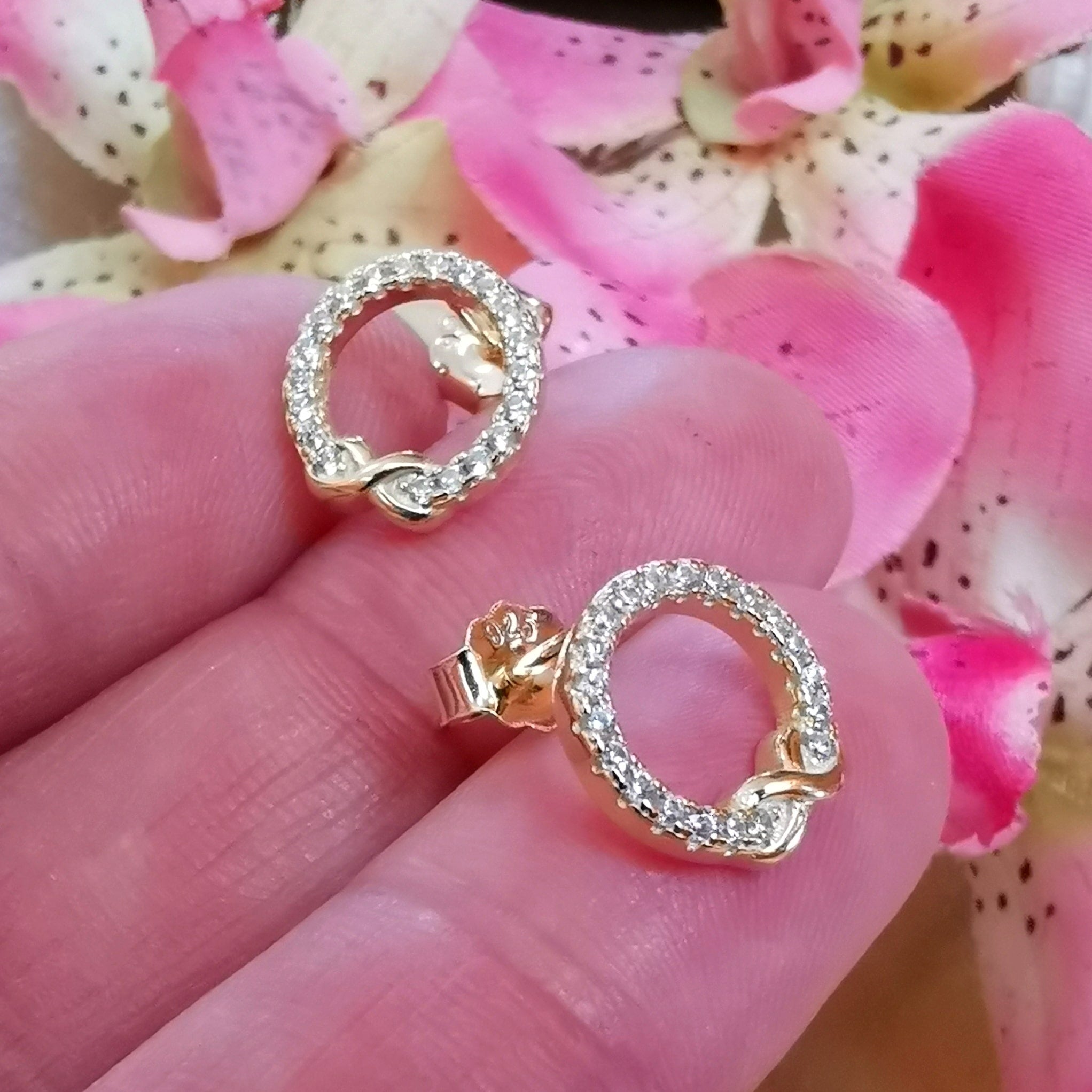 Infinity Zirkon Lebenskreis Glücksbringer Ohrringe Stecker Gold, Schutz und Lebensglück