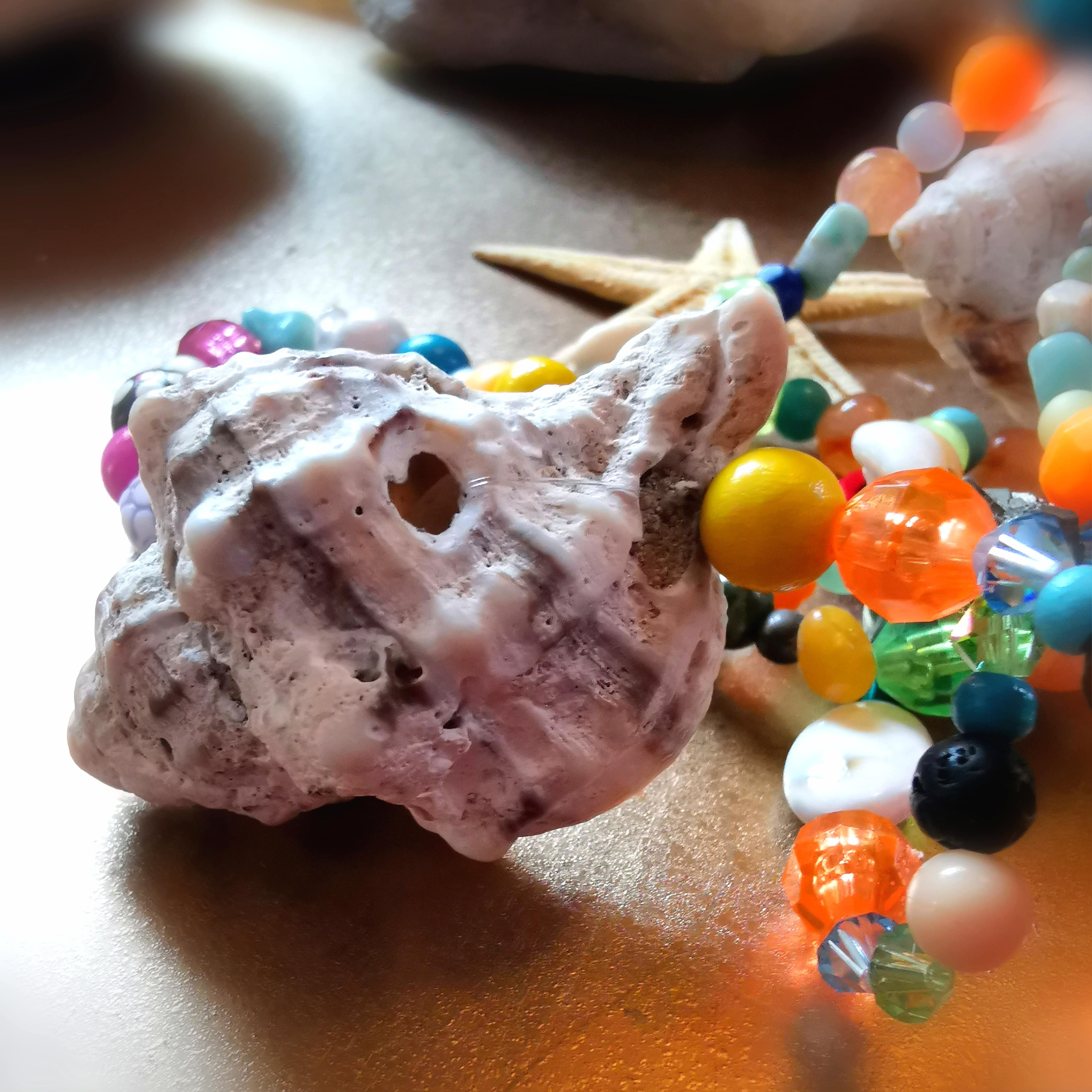 Muschel Karma Chakra Hippie Kette, Bergkristall Edelstein Schmetterling, Schmuck Unikat - Lebensfreude