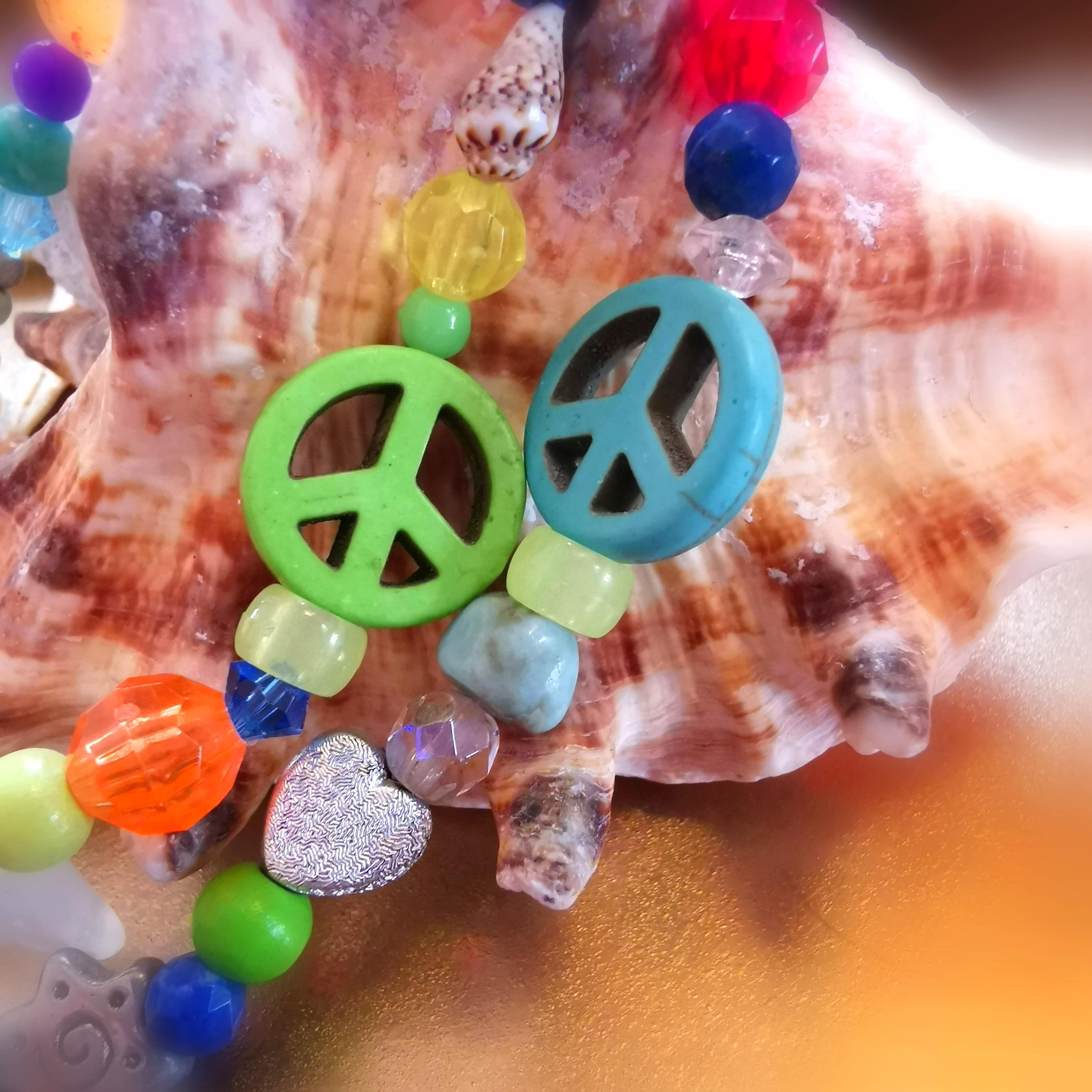 Muschel Karma Chakra Hippie Kette, Bergkristall Edelstein Schmetterling, Schmuck Unikat - Lebensfreude