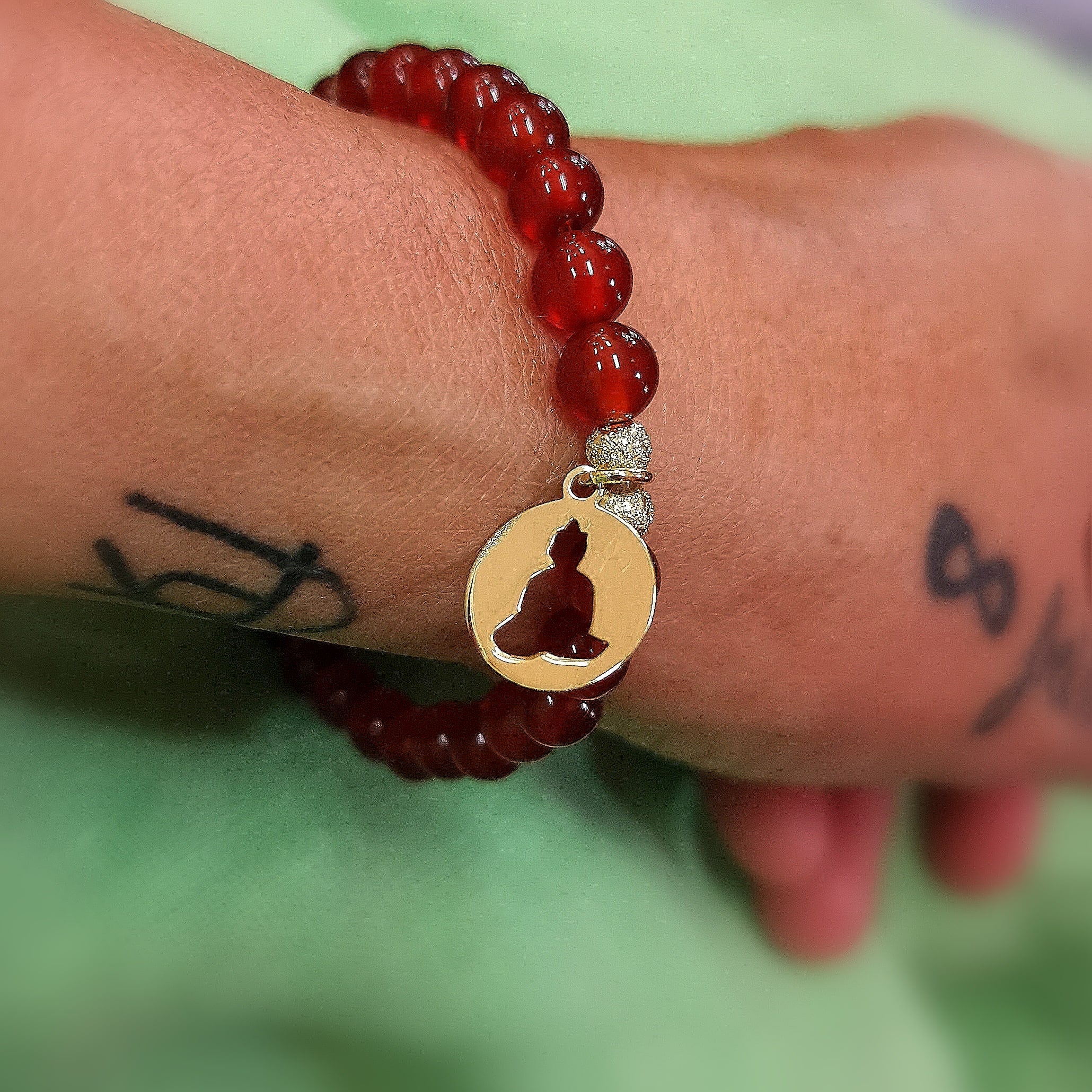 Carneol Glücksachat Heilstein Buddha Karma Talisman Armband, Chakra Edelstein Lebensfreude