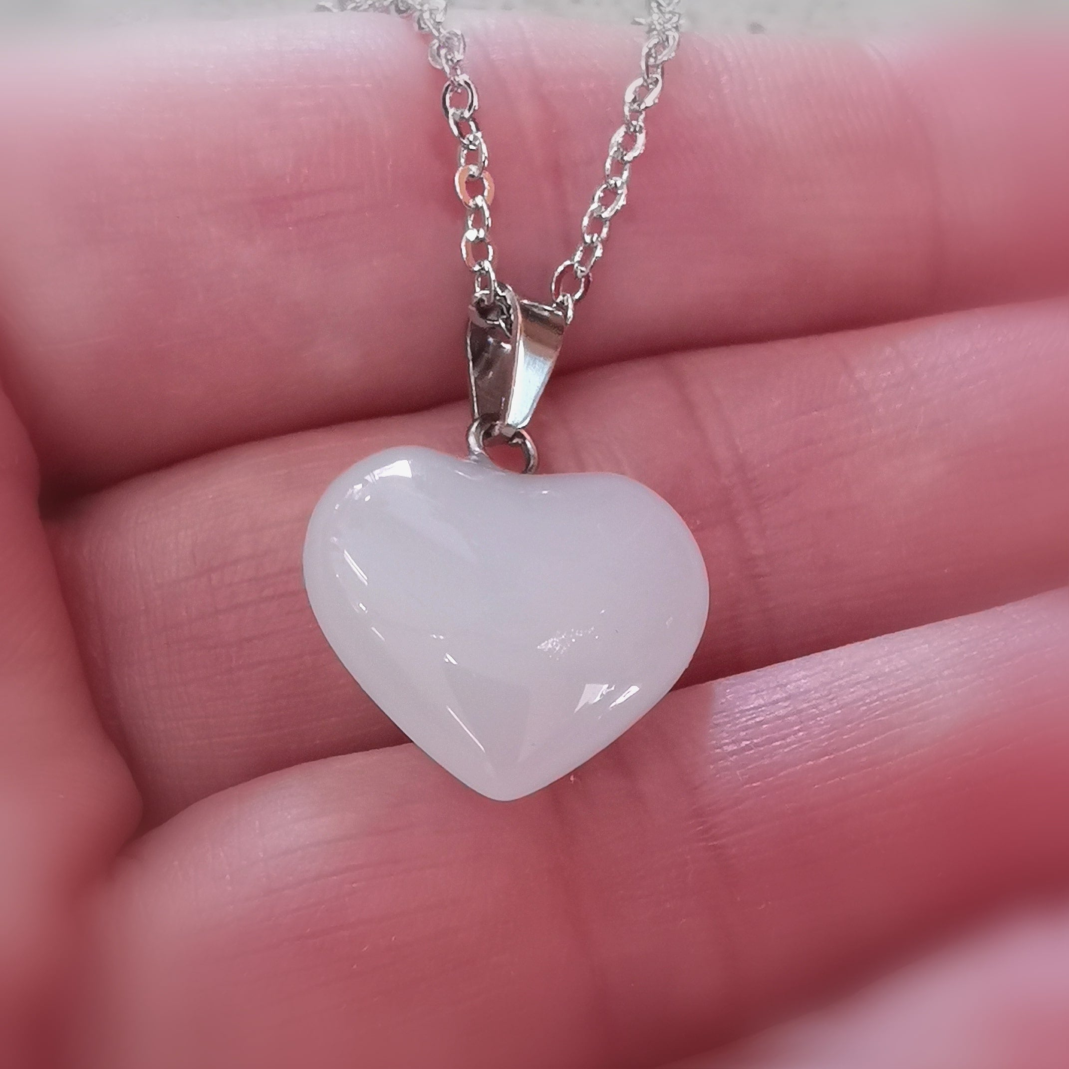 Opalith Herz Edelstein Heilstein Karma Kette 45 cm, geweiht - neue Kraft