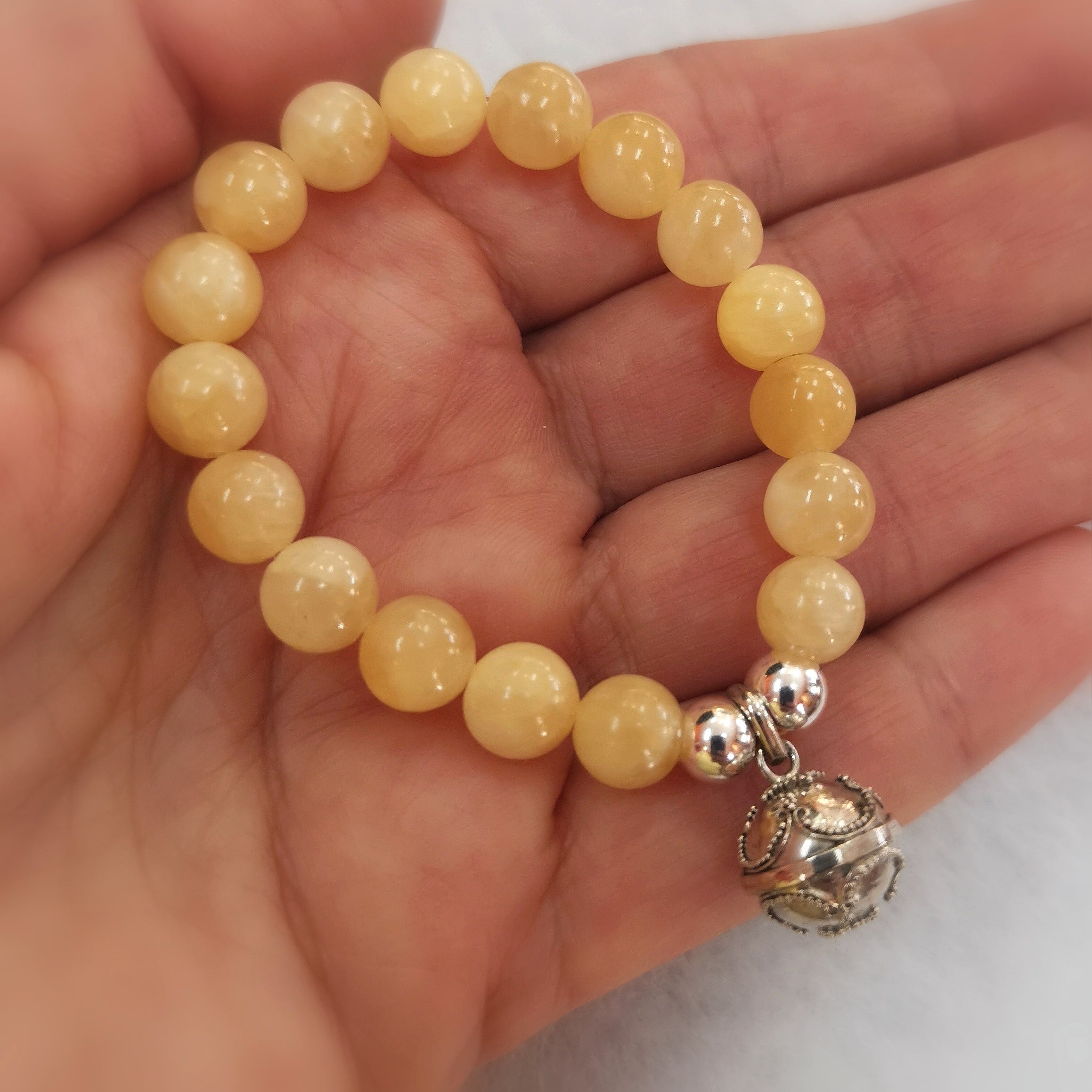 Kinder Orangencalcit Edelstein Engelsrufer Klangkugel Karma Armband, "liebe und lache"