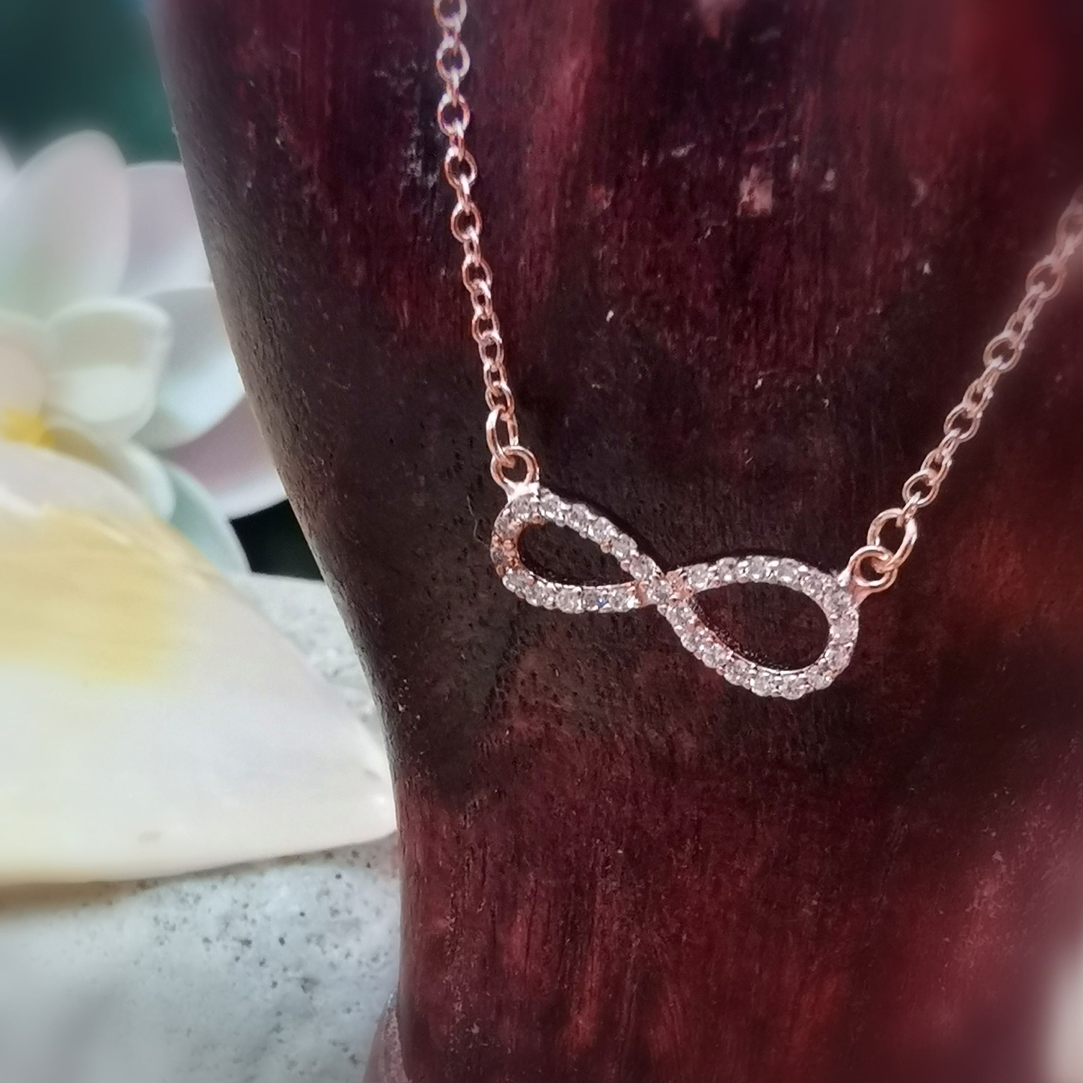 Infinity Unendlichkeit Edelstein Heilstein Karma Kette rose vergoldet, geweiht, Seelenkraft