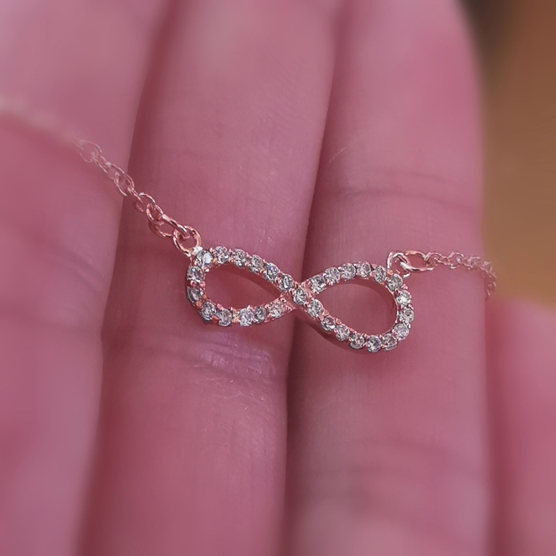 Infinity Unendlichkeit Edelstein Heilstein Karma Kette rose vergoldet, geweiht, Seelenkraft