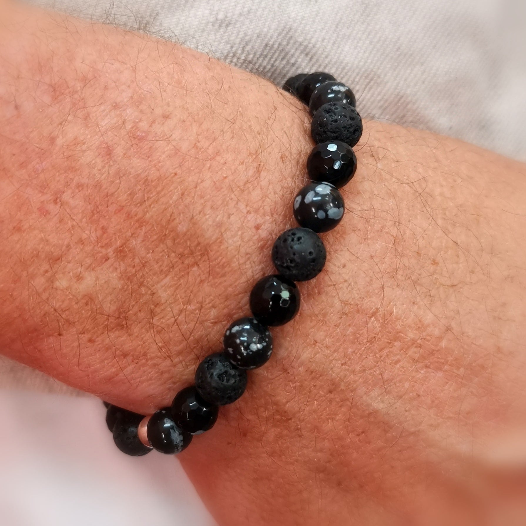 Gagat Obsidian Anti Stress Karma Edelstein Armband für den Mann, versteinerte Kohle, Lebenskraftr, Optimismus und Schutz