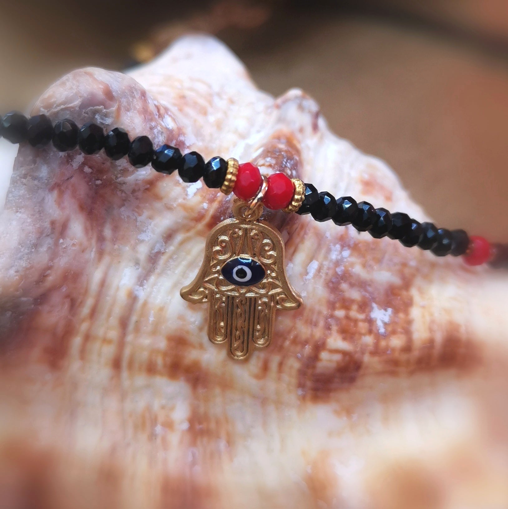 Auge von Nazar Fatimas Hand Karma Kette, Schutzamulett Collier, indischer Modeschmuck schwarz