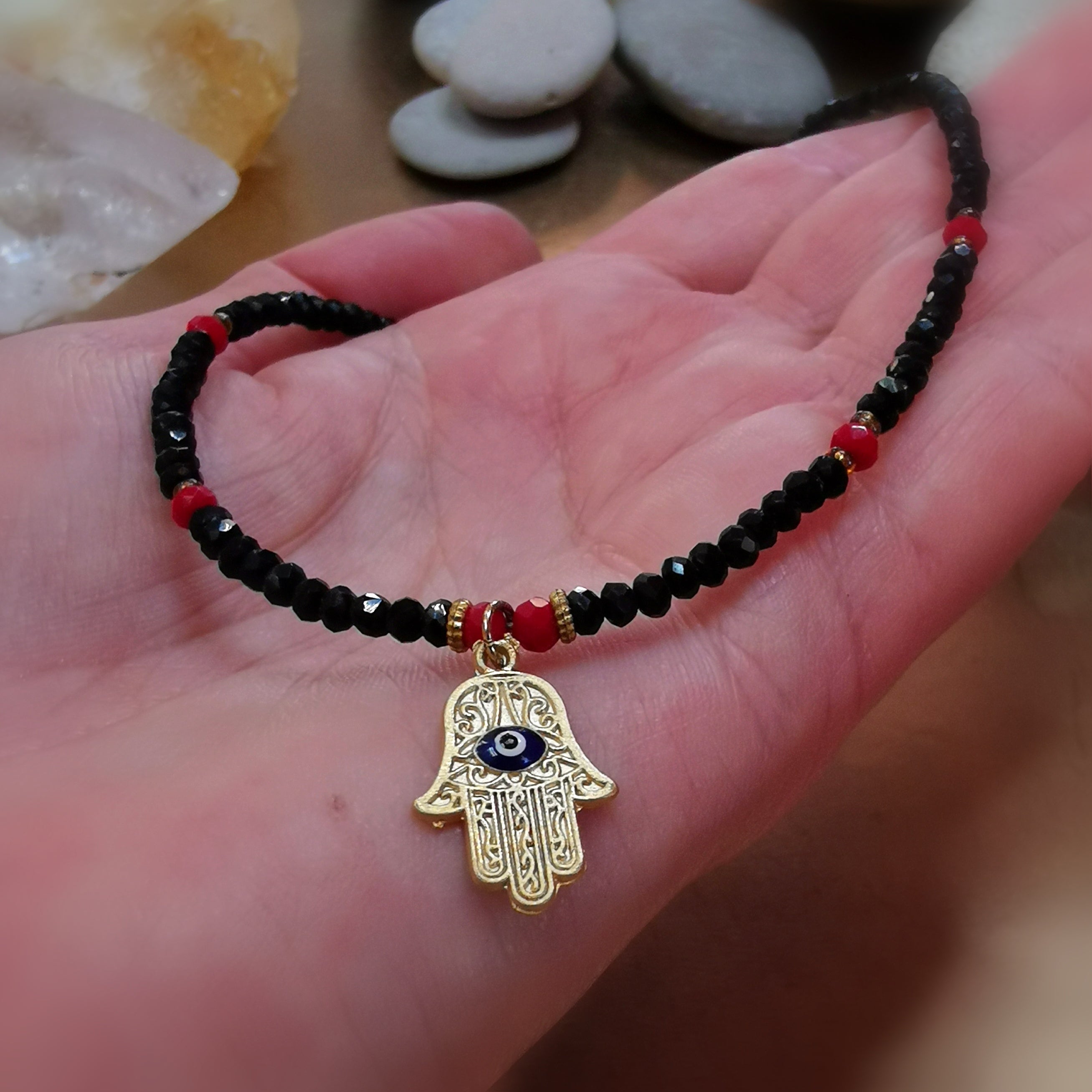 Auge von Nazar Fatimas Hand Karma Kette, Schutzamulett Collier, indischer Modeschmuck schwarz