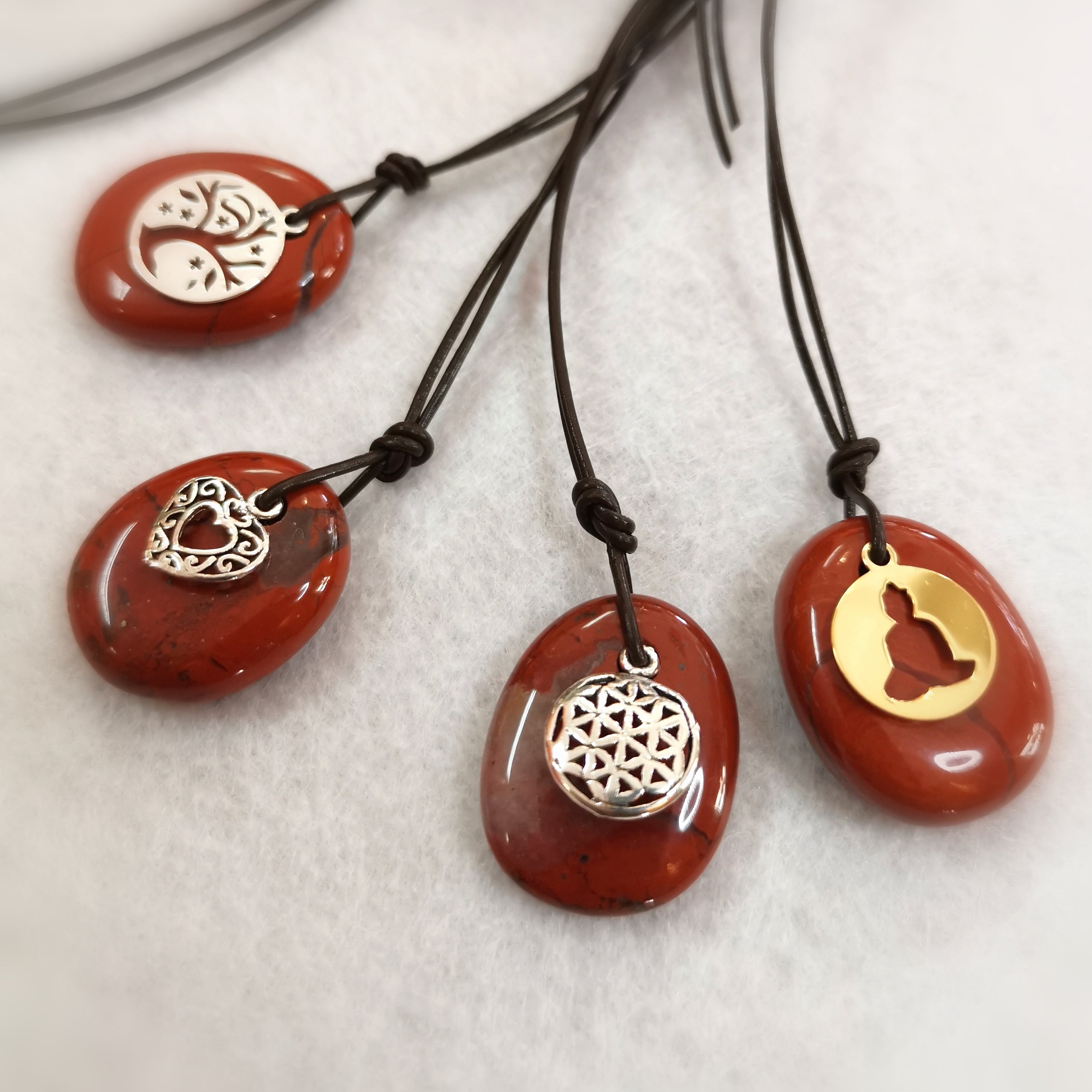 Lebensblume Jaspis Edelstein Symbol Karma Heilstein Leder Kette - neue Lebensenergie