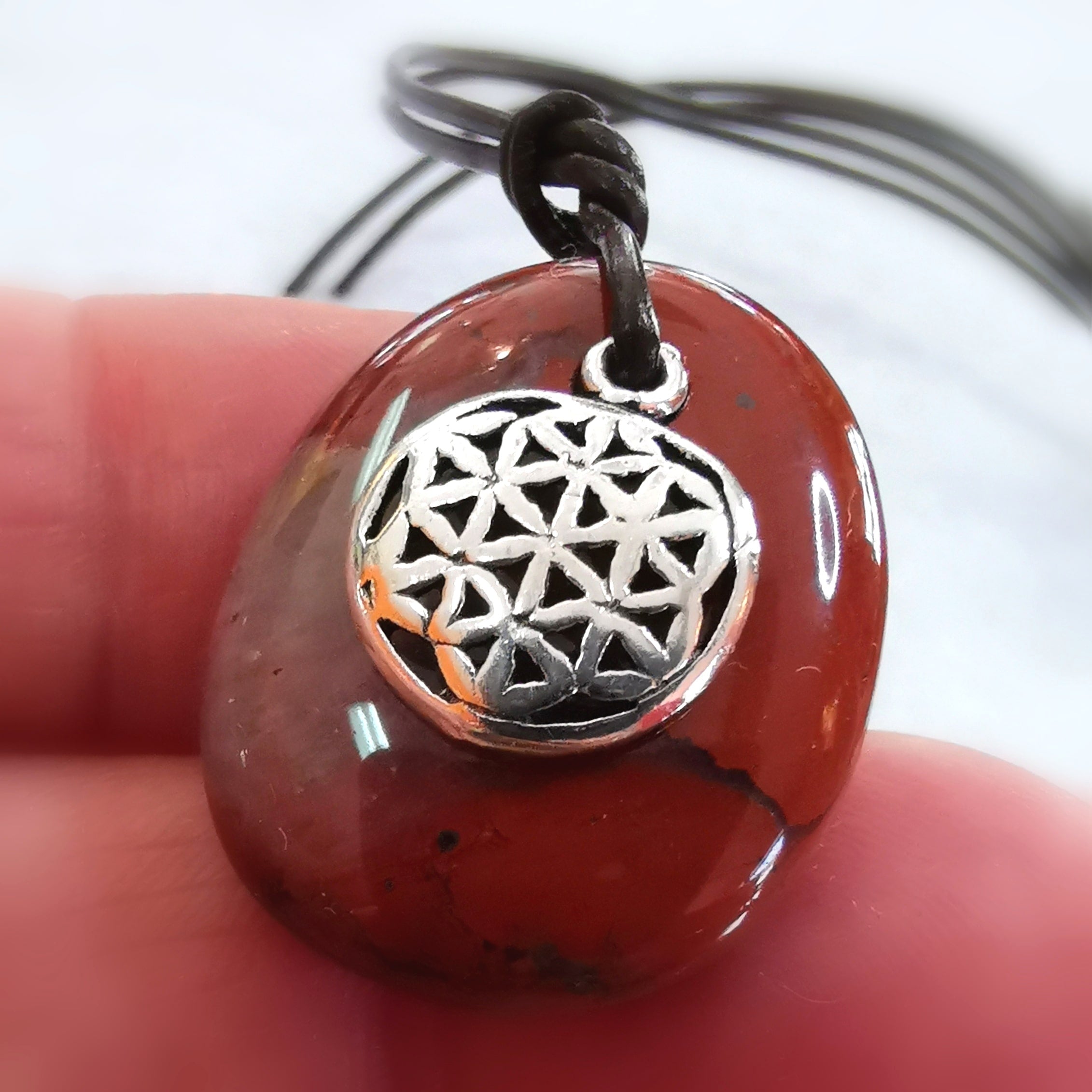 Lebensblume Jaspis Edelstein Symbol Karma Heilstein Leder Kette - neue Lebensenergie
