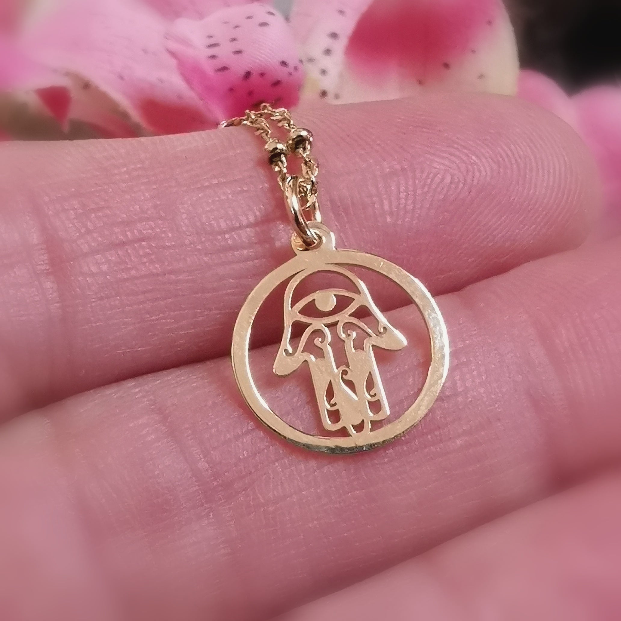 Heilende Hand Fatimas Kurz Kettchen, vergoldete Sterlingsilber Kette