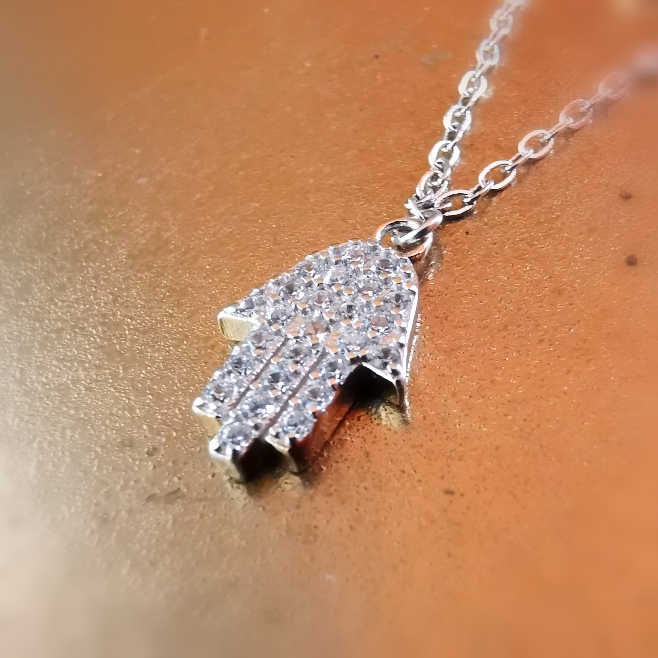 schützende Hand Fatimas Boho Karma Kette Doppelkette Sterlingsilber mit Zirkon