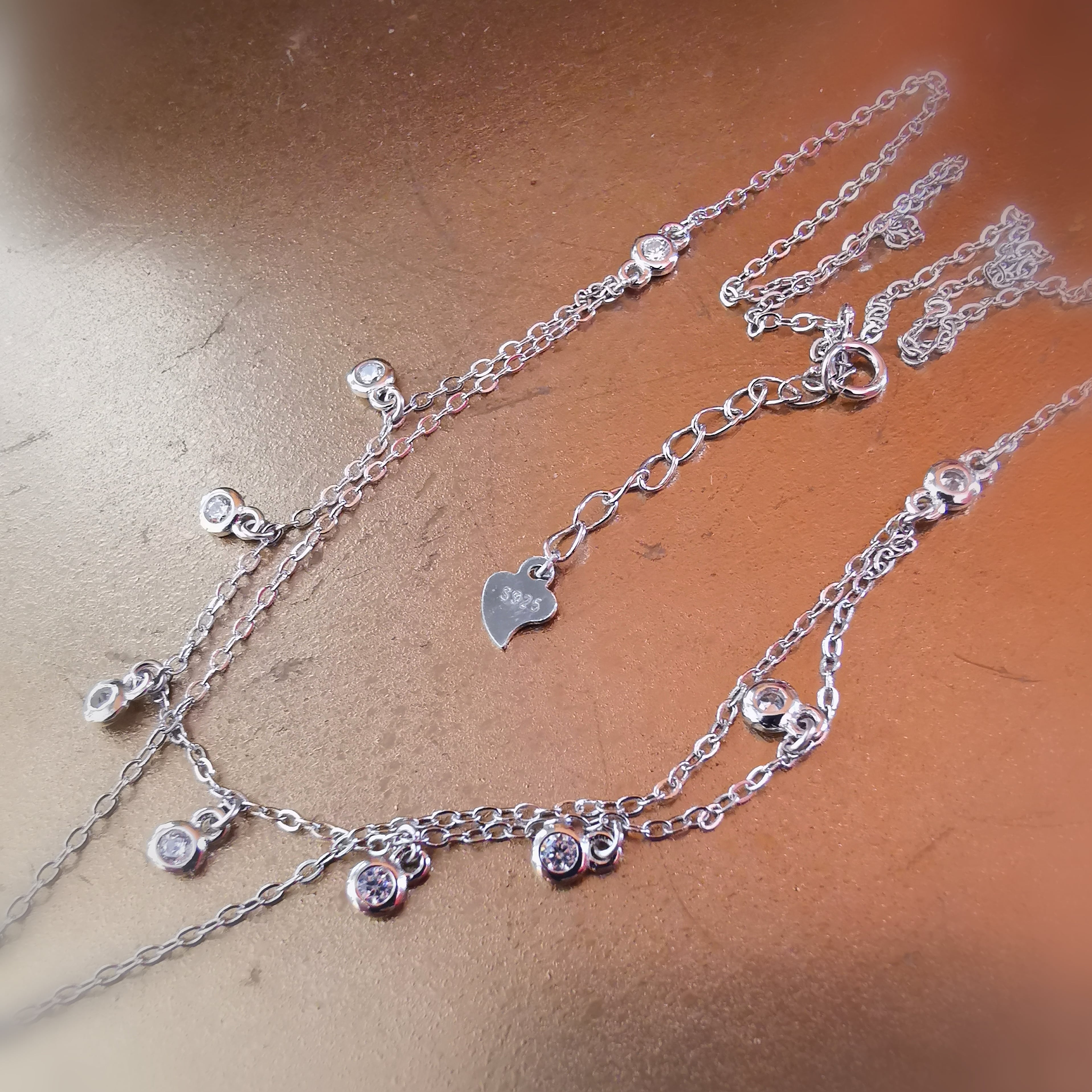 schützende Hand Fatimas Boho Karma Kette Doppelkette Sterlingsilber mit Zirkon