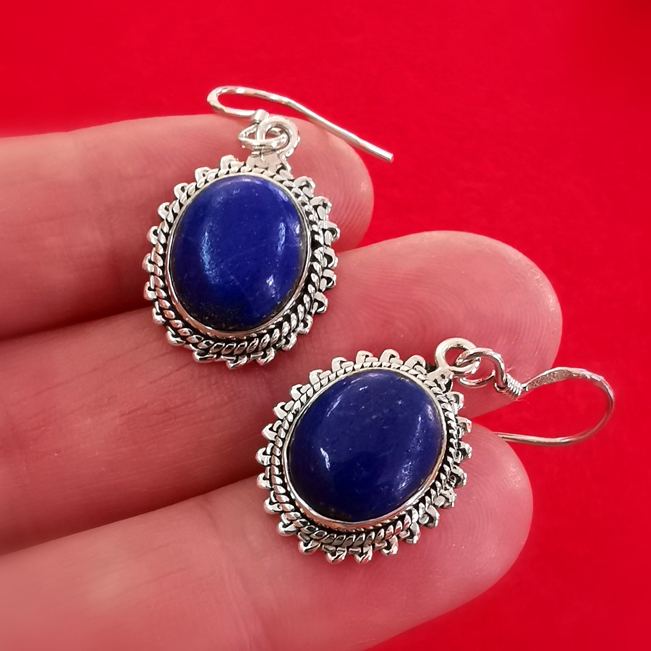 Lapis Lazuli Healing Stone Gemstone Healing Stone Earrings Sterling Silver Oval - Optimism