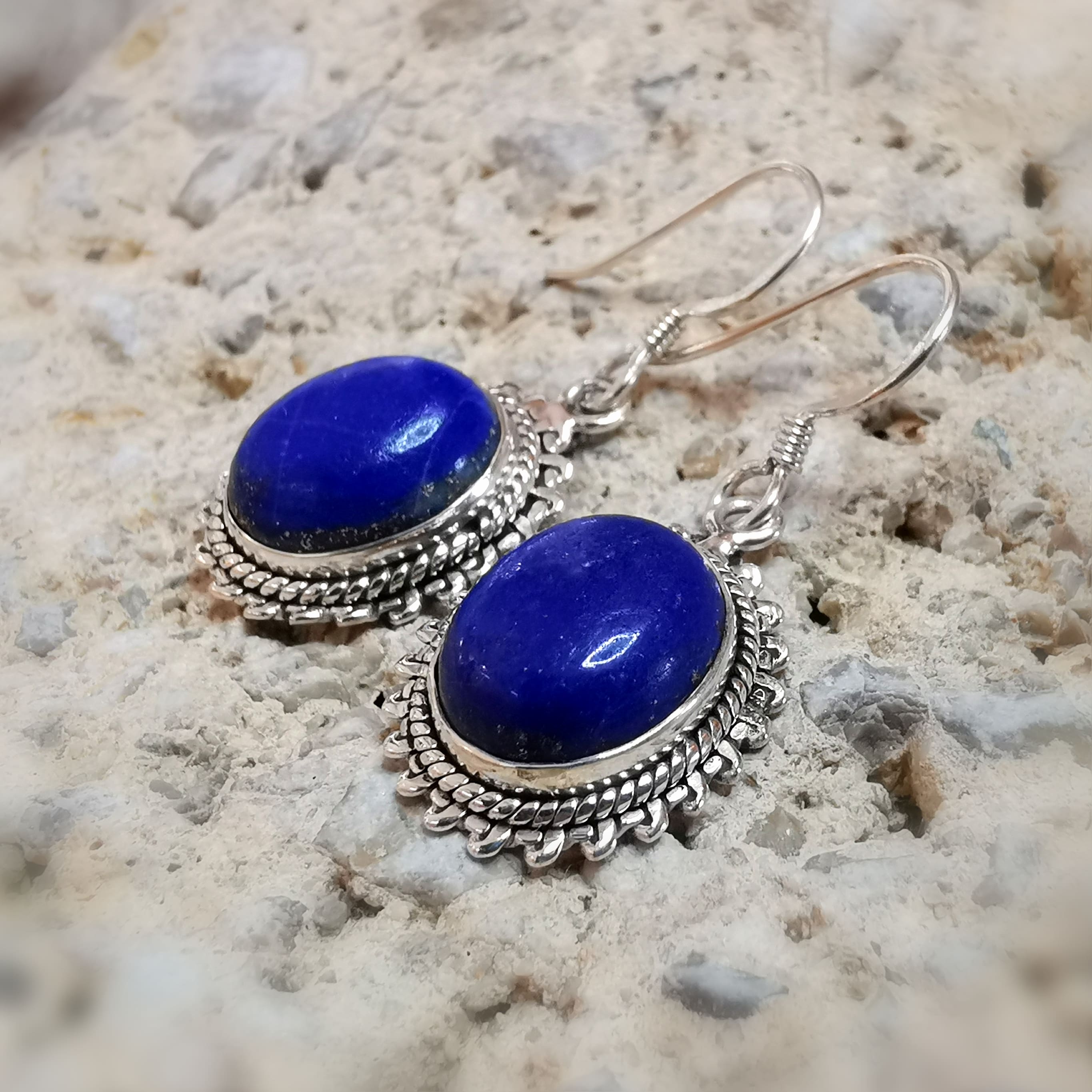 Lapis Lazuli Healing Stone Gemstone Healing Stone Earrings Sterling Silver Oval - Optimism