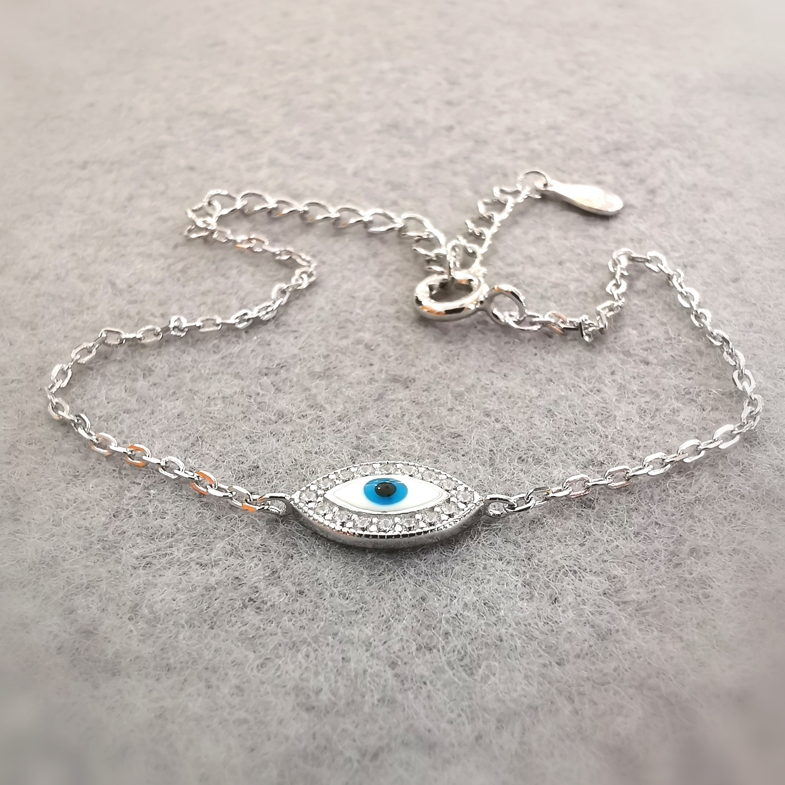 Auge von Nazar Emaille Zirkon Sterlingsilber Armbändchen Glücksarmband, Türkisches Auge, Schutz und Glück