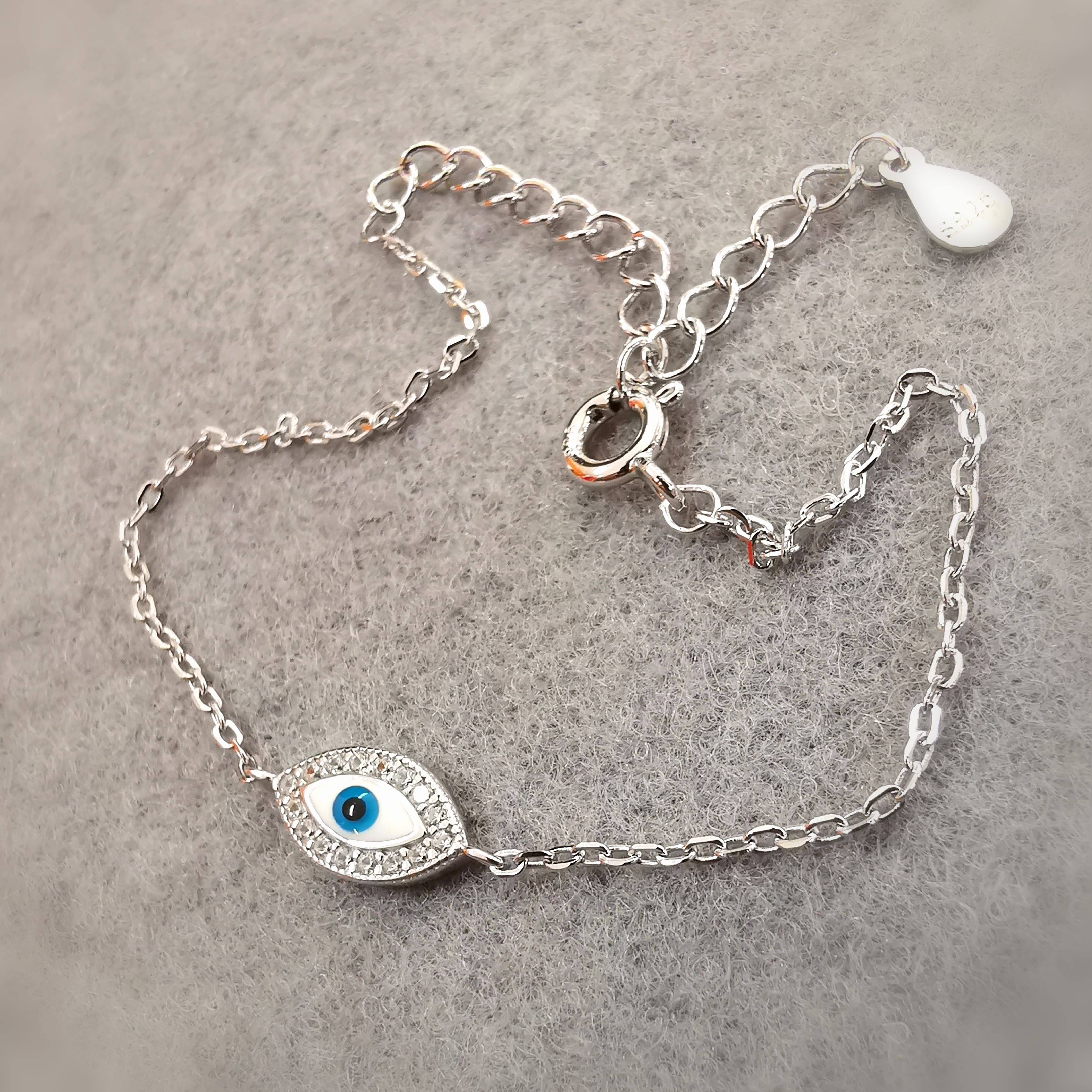 Auge von Nazar Emaille Zirkon Sterlingsilber Armbändchen Glücksarmband, Türkisches Auge, Schutz und Glück