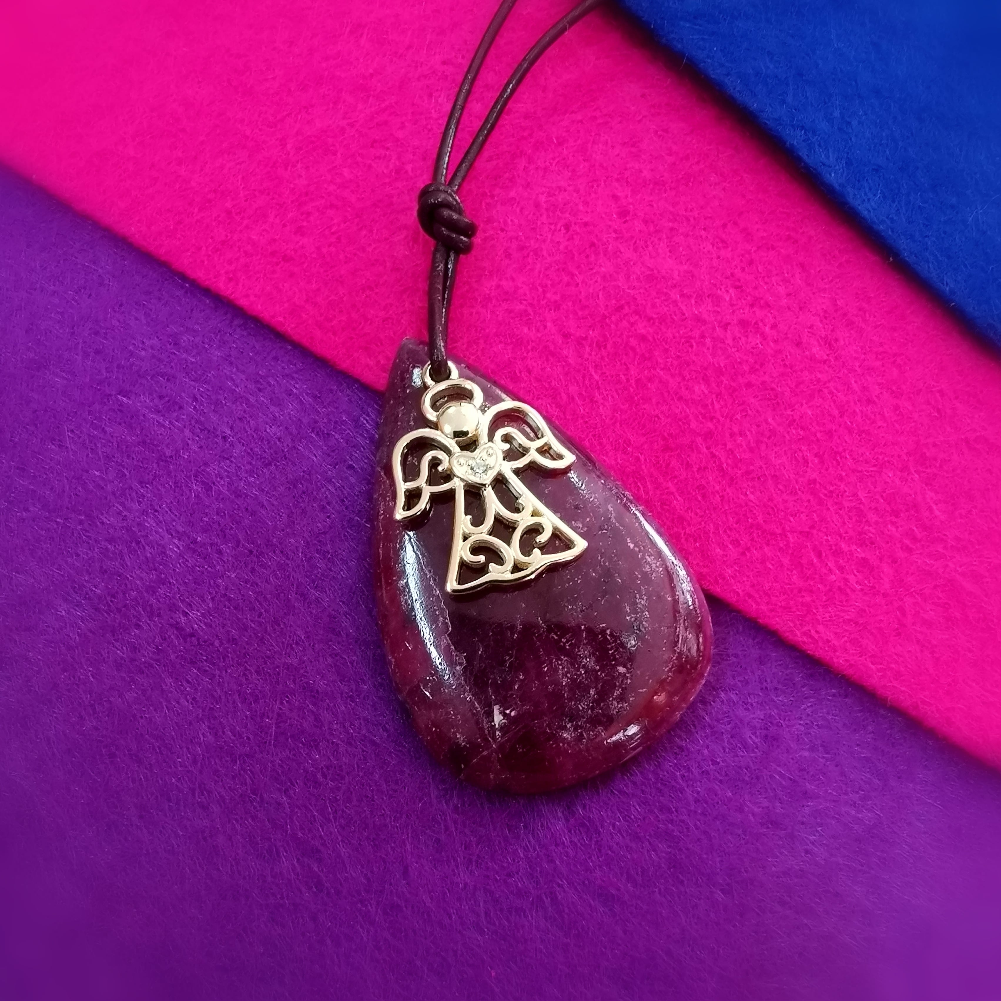 Gold Engel Zirkon Rubin Edelstein Heilstein Karma Kette, geweiht - Liebe und Schutz