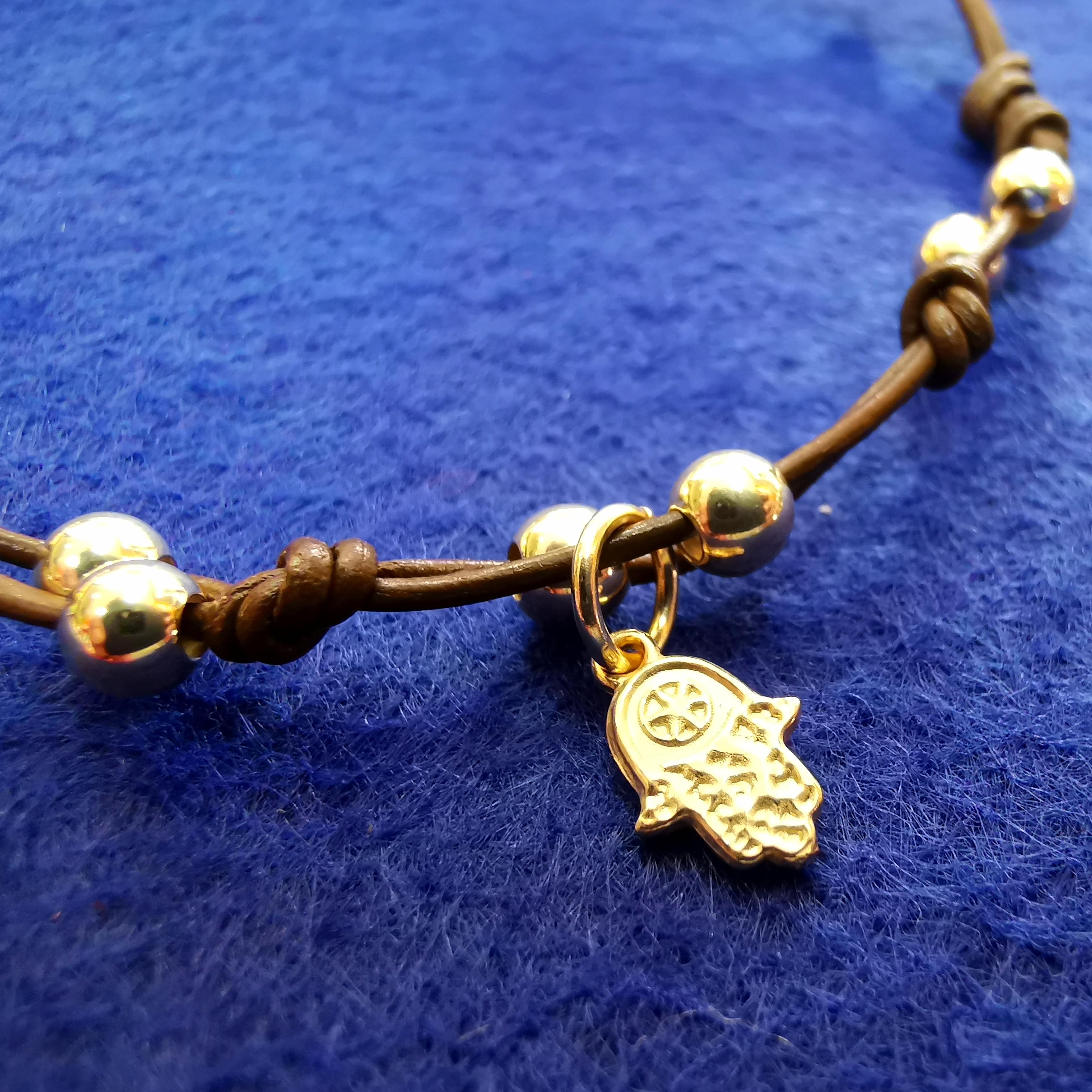 schützende Hand Fatimas Gold Leder Karma Armband vergoldet