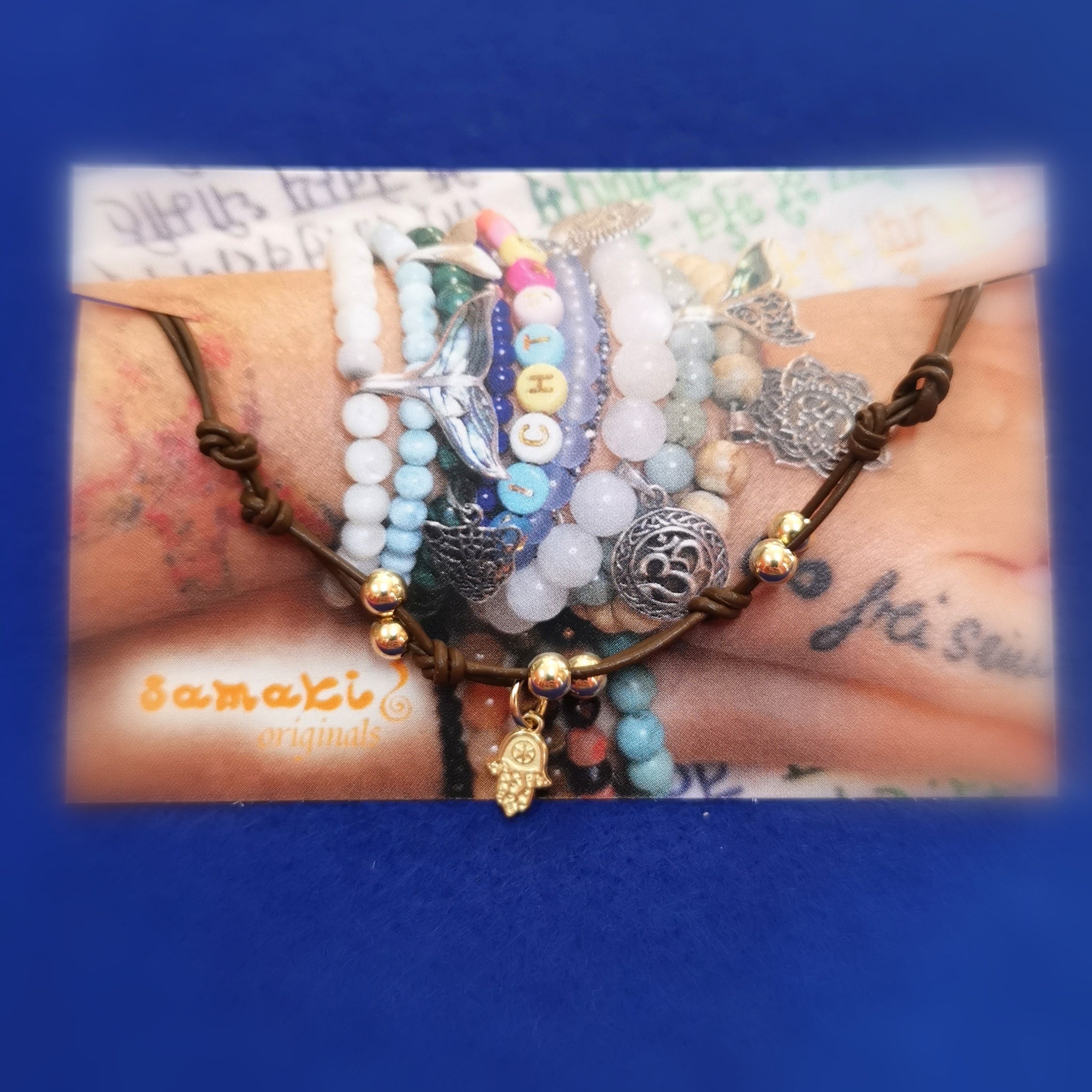 schützende Hand Fatimas Gold Leder Karma Armband vergoldet
