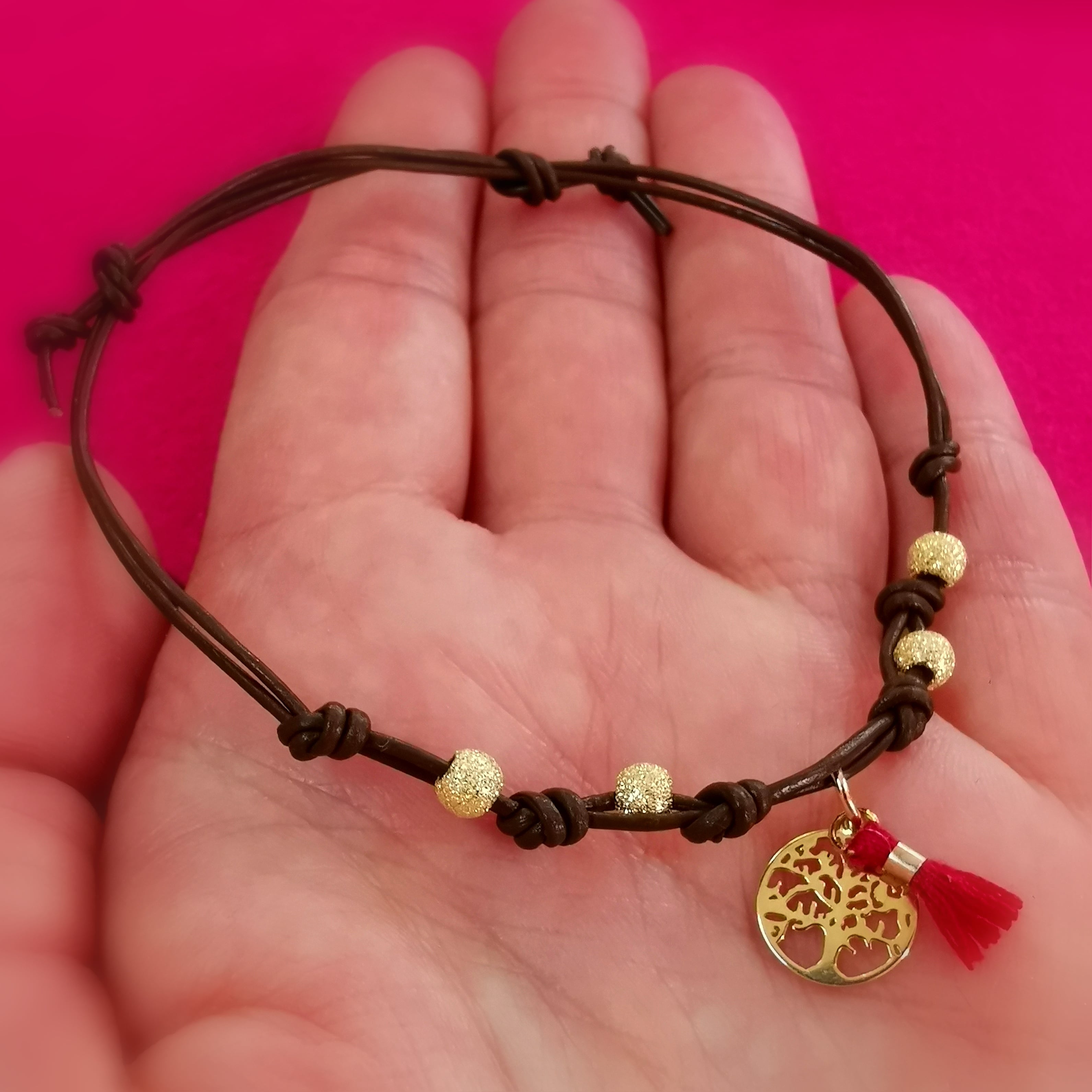 Baum des Lebens Lebensbaum Gold Leder Boho Armband, Karma Glücksarmbändchen geweiht, Kraft und Vertrauen