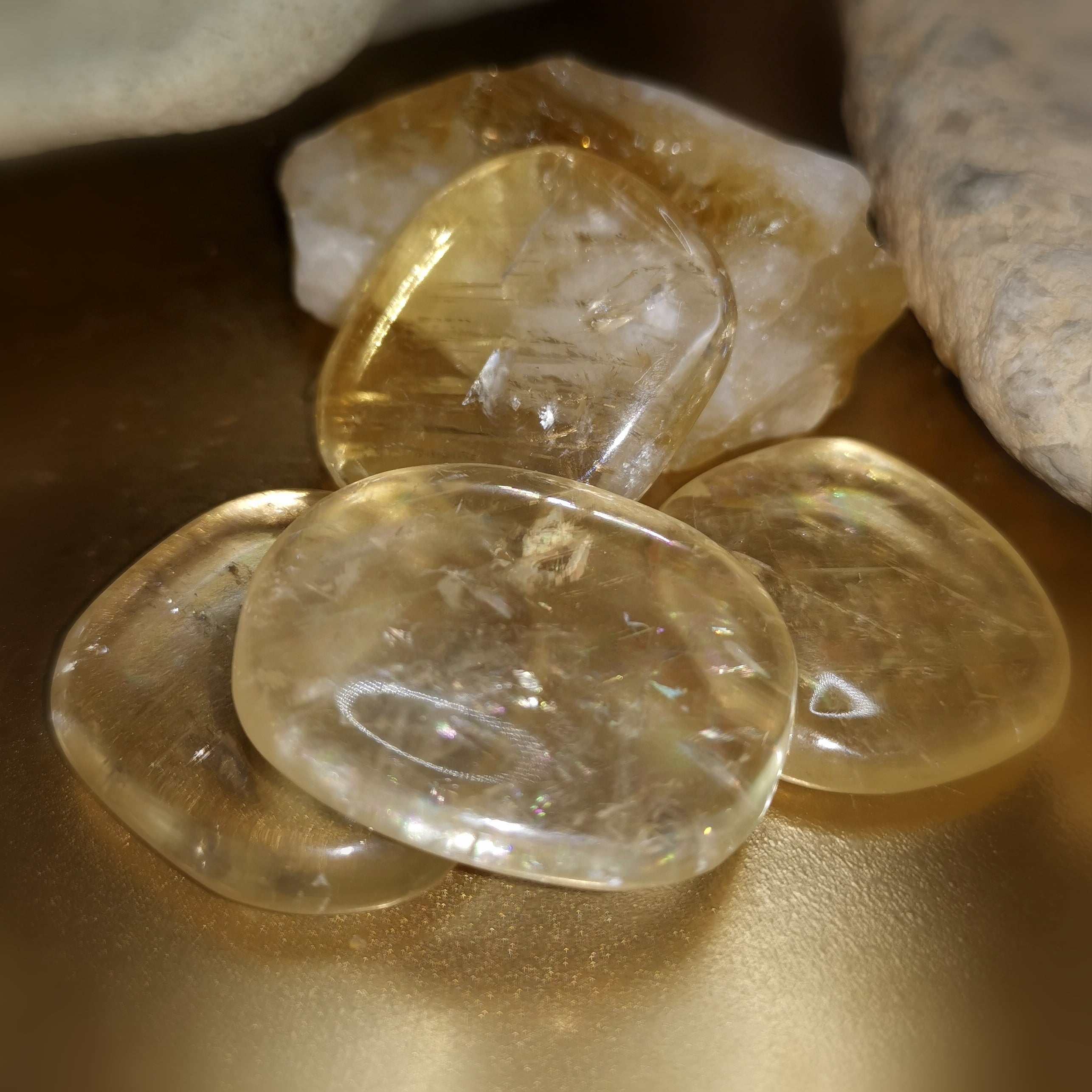 Bernstein Calcit Honigcalcit Handschmeichler Taschenstein, Meditation, Reiki, Behandlungen, Wellness, geweiht, Trost und Hoffnung
