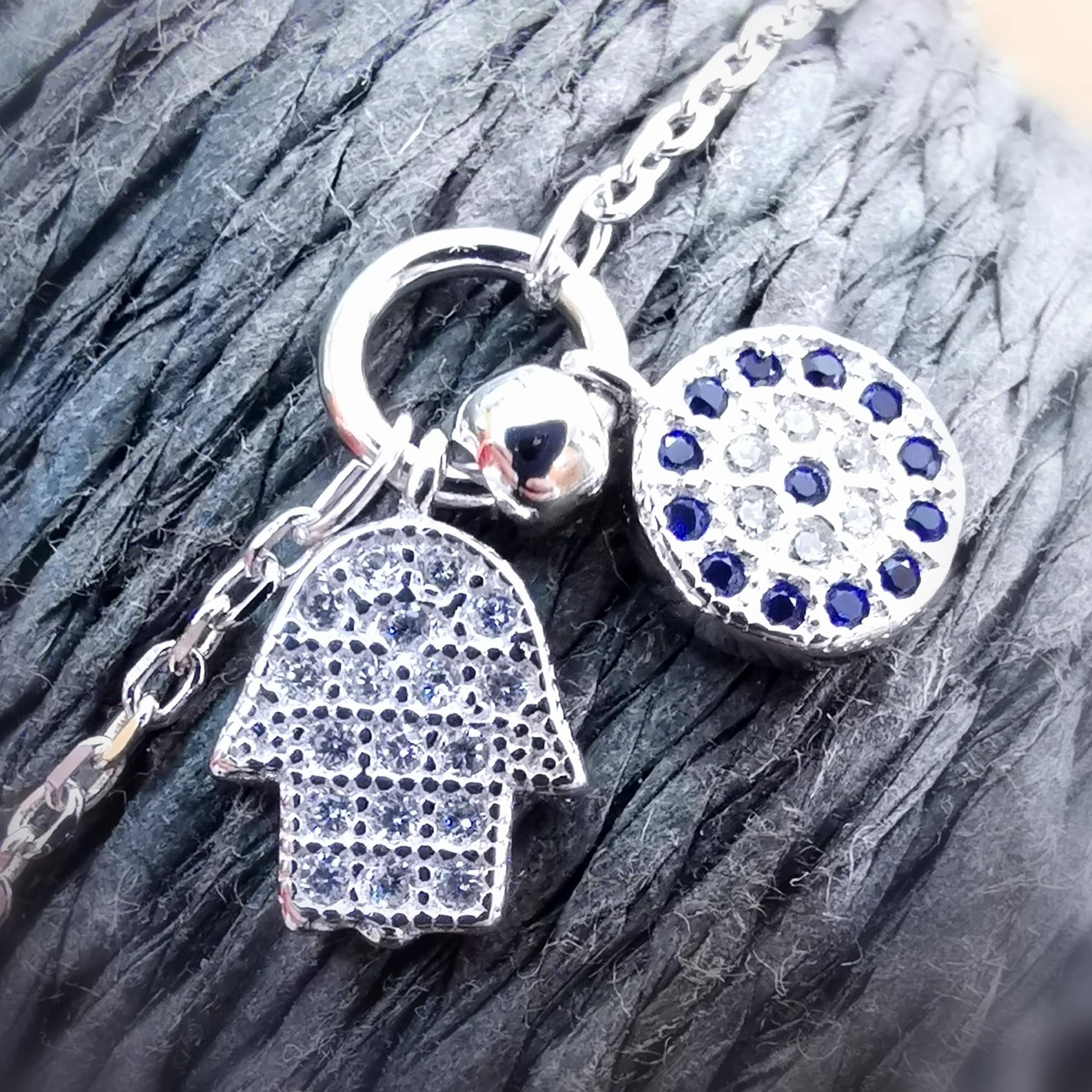 schützende Hand Fatima Auge von Nazar Sterlingsilber Charm Karma Armband Glücksarmband, Türkisches Auge, Schutz und Glück