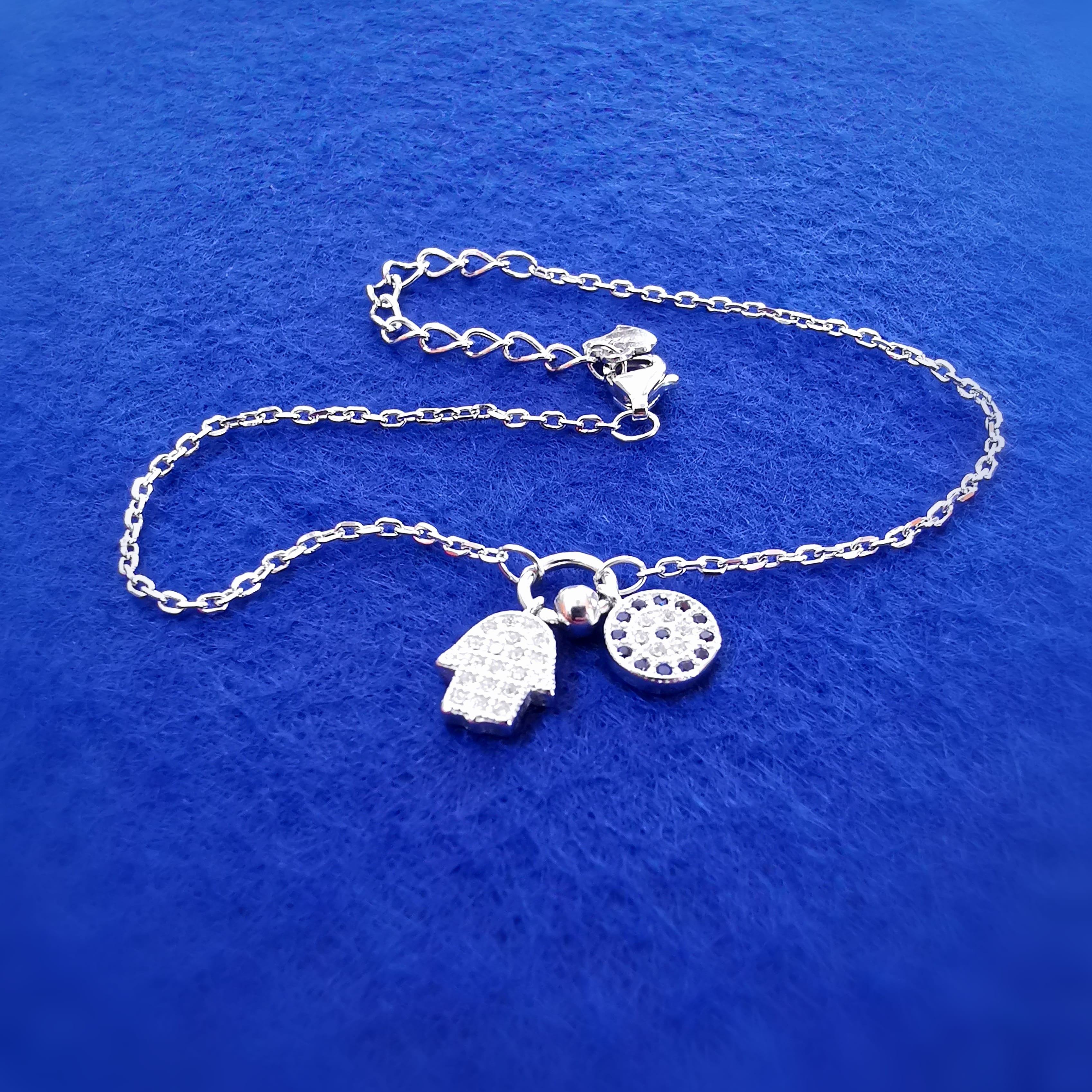 schützende Hand Fatima Auge von Nazar Sterlingsilber Charm Karma Armband Glücksarmband, Türkisches Auge, Schutz und Glück