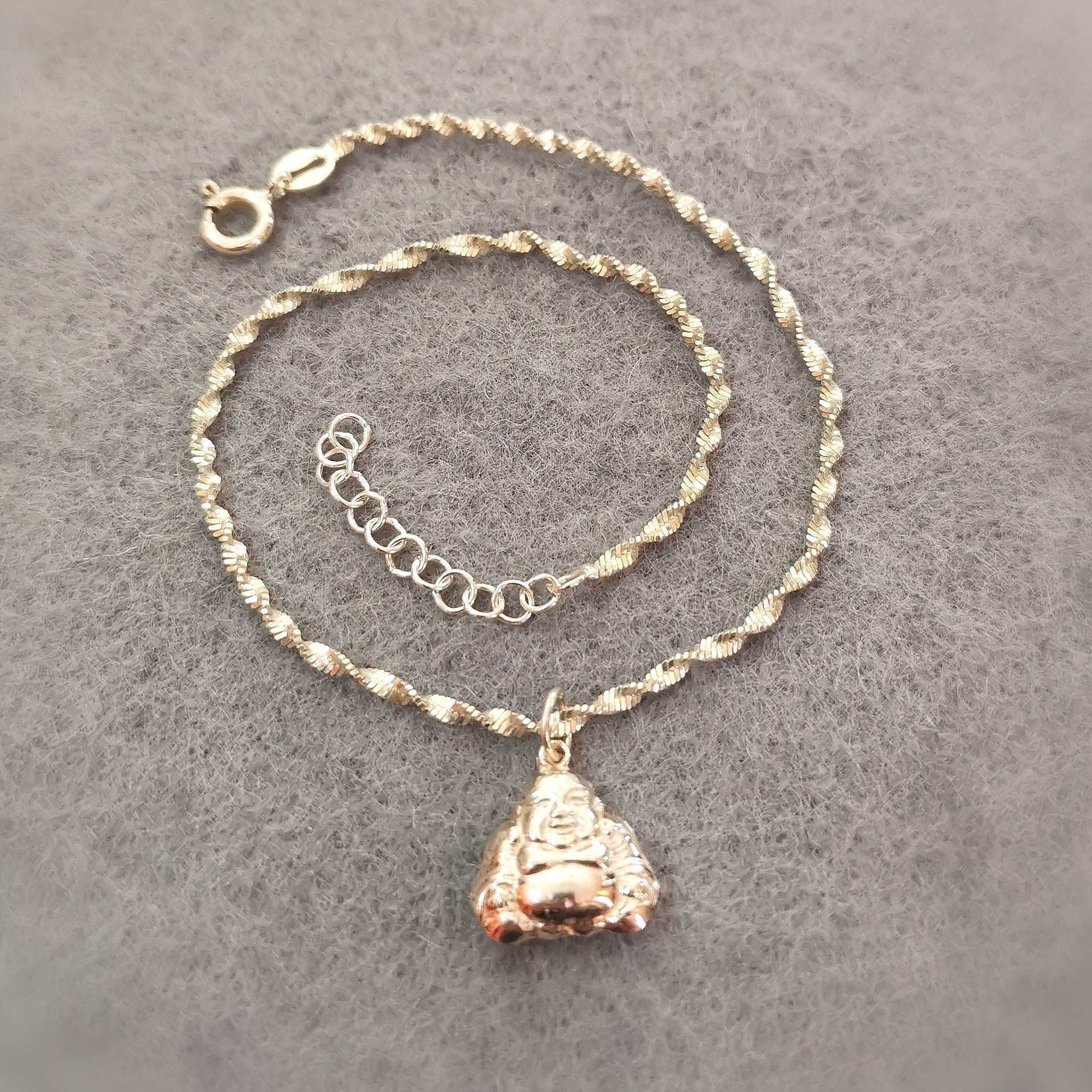 Buddha Fusskettchen Talisman Armband Sterlingsilber 23 - 25 cm, Karma Schmuck geweiht, innerer Frieden
