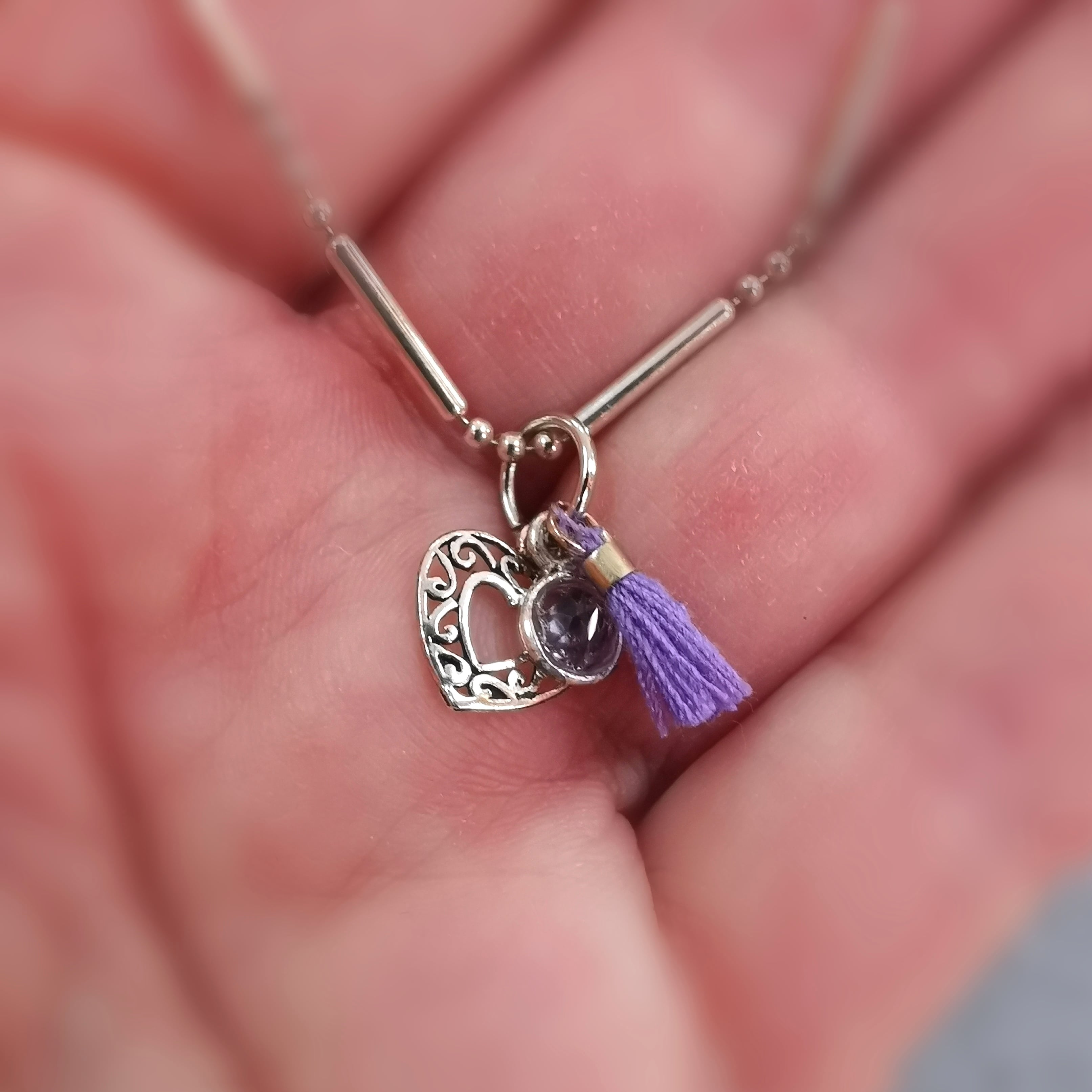 Amethyst Sterlingsilber Herz Armband L / XL Fusskettchen Schmuck, Boho KarmaSchmuck, geweiht, leichte Wege