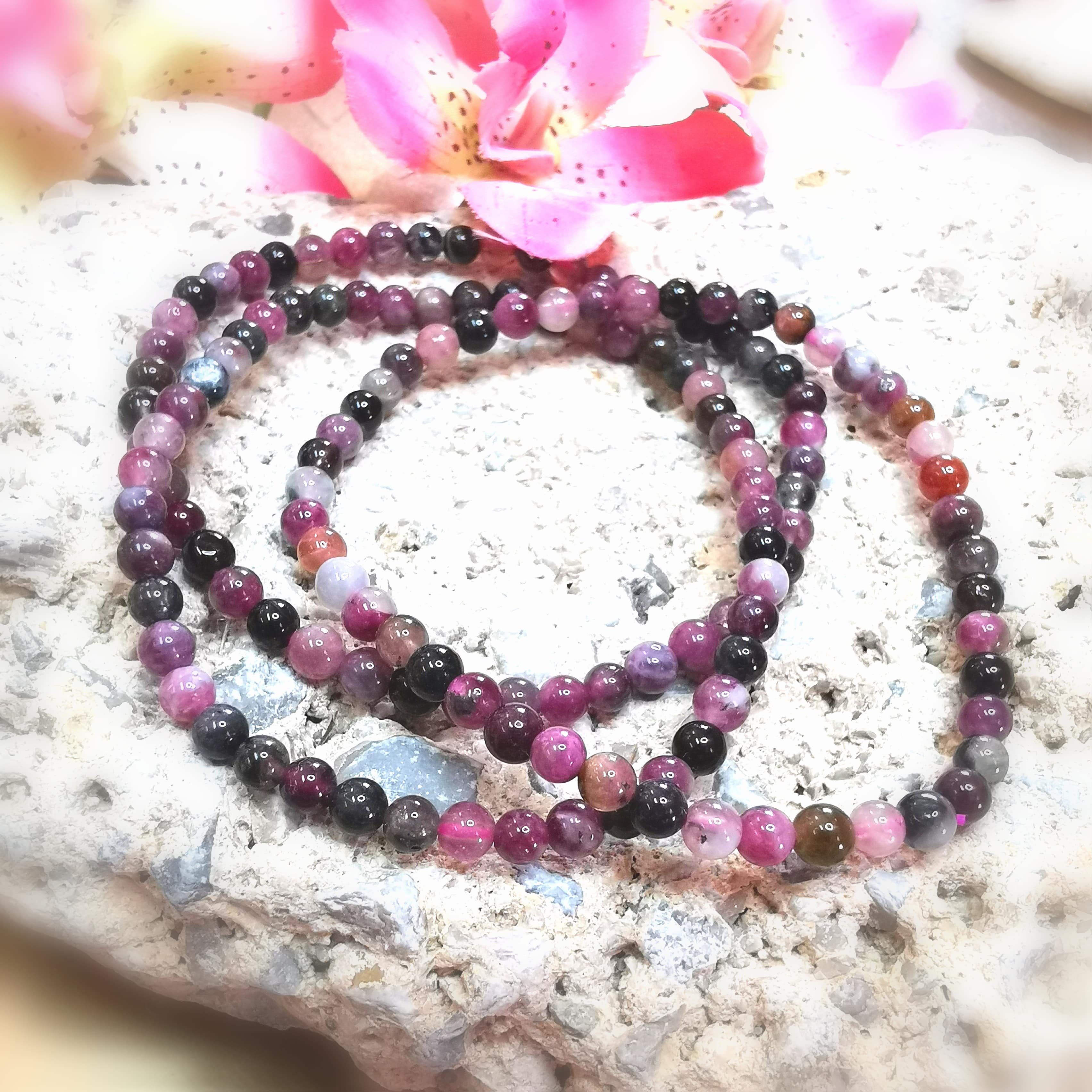Turmalin Edelstein Heilstein Armband multicolor filigran 4 mm - gegen negativ seelisch belasteten Energien