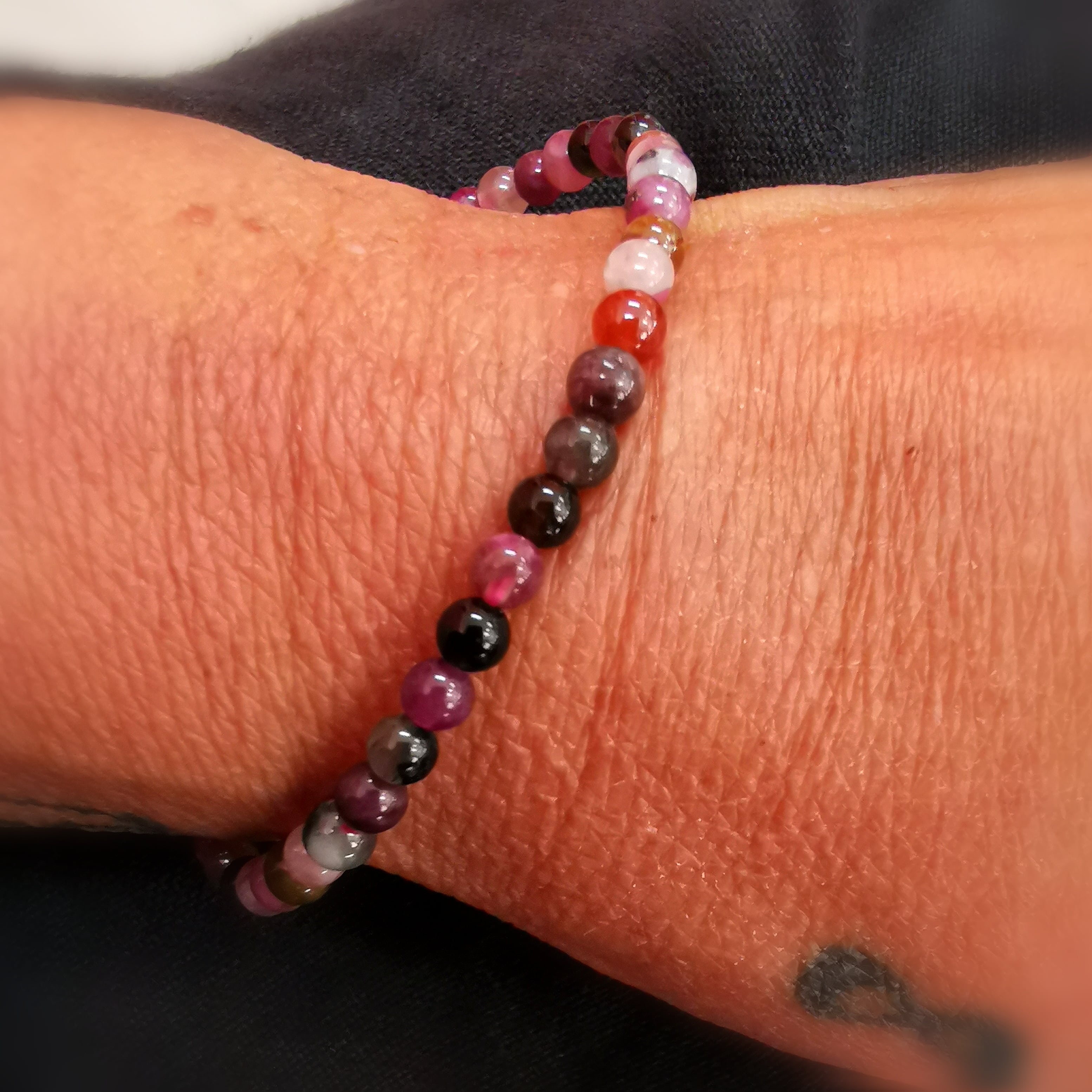 Turmalin Edelstein Heilstein Armband multicolor filigran 4 mm - gegen negativ seelisch belasteten Energien