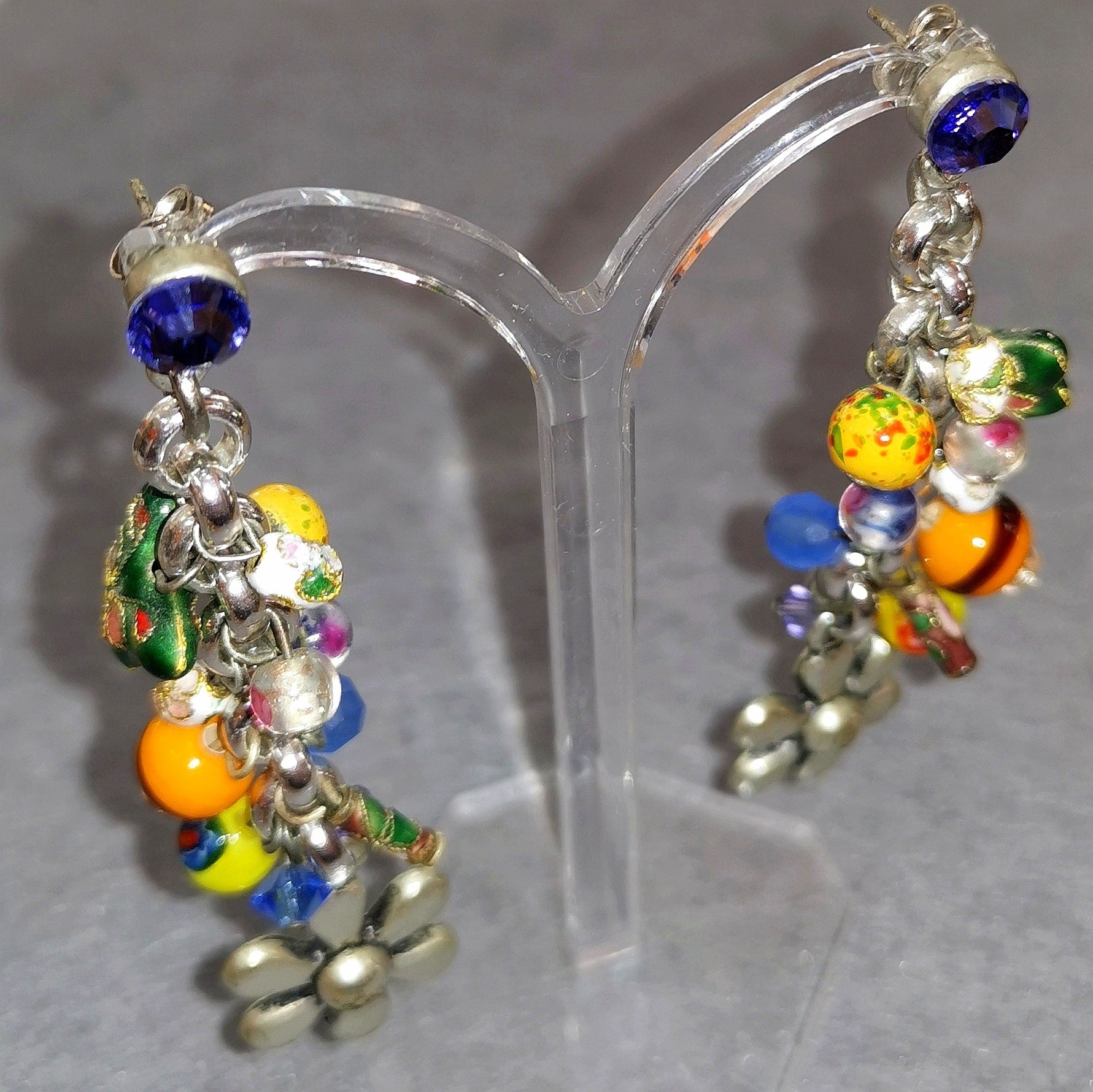 Boho Vintage Hippie Ohrringe bunt silberfarben, üppige lange Ohrstecker