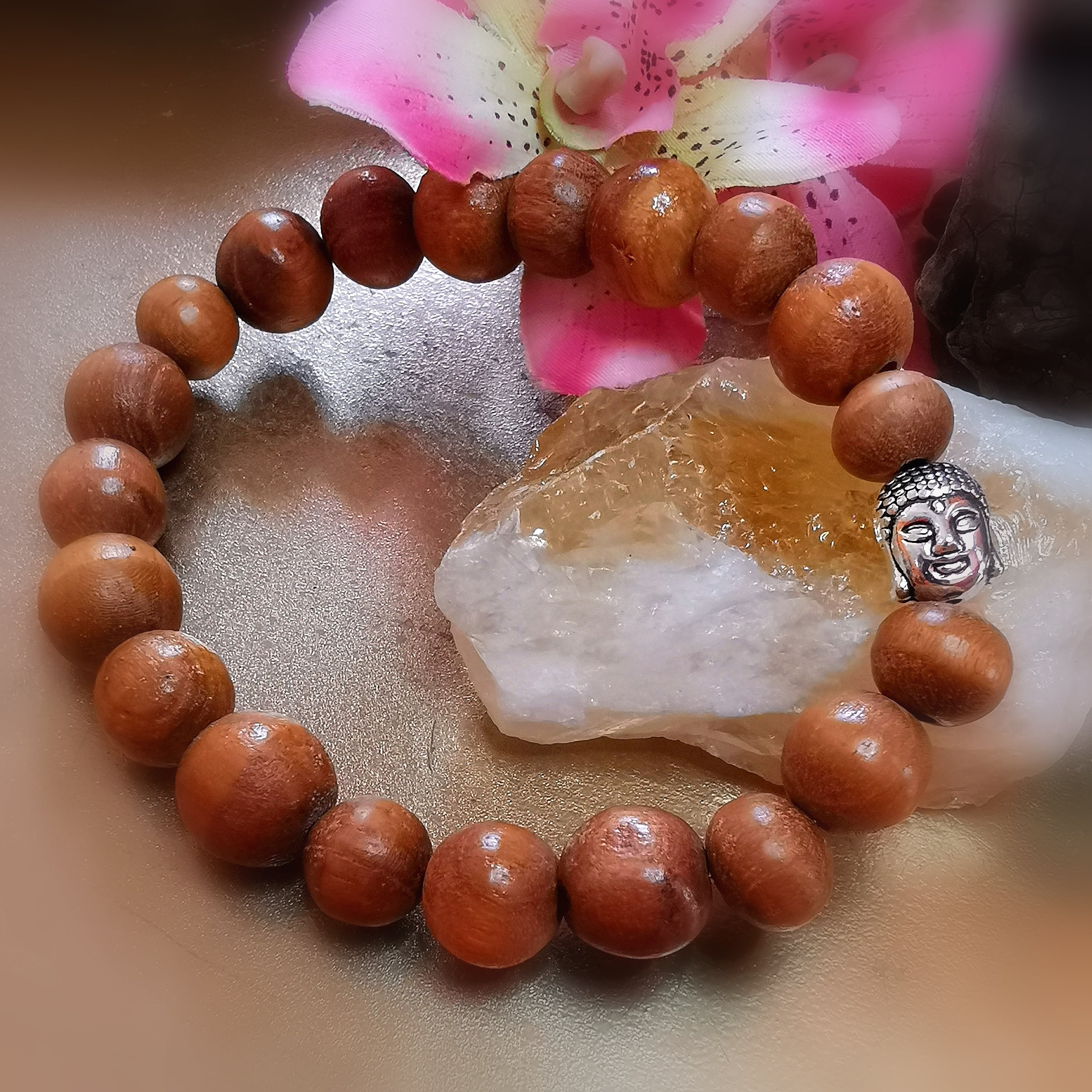 Holz Buddha Armband dunkel Unisex, Karma Schmuck für Meditation, Kraft und Gelassenheit