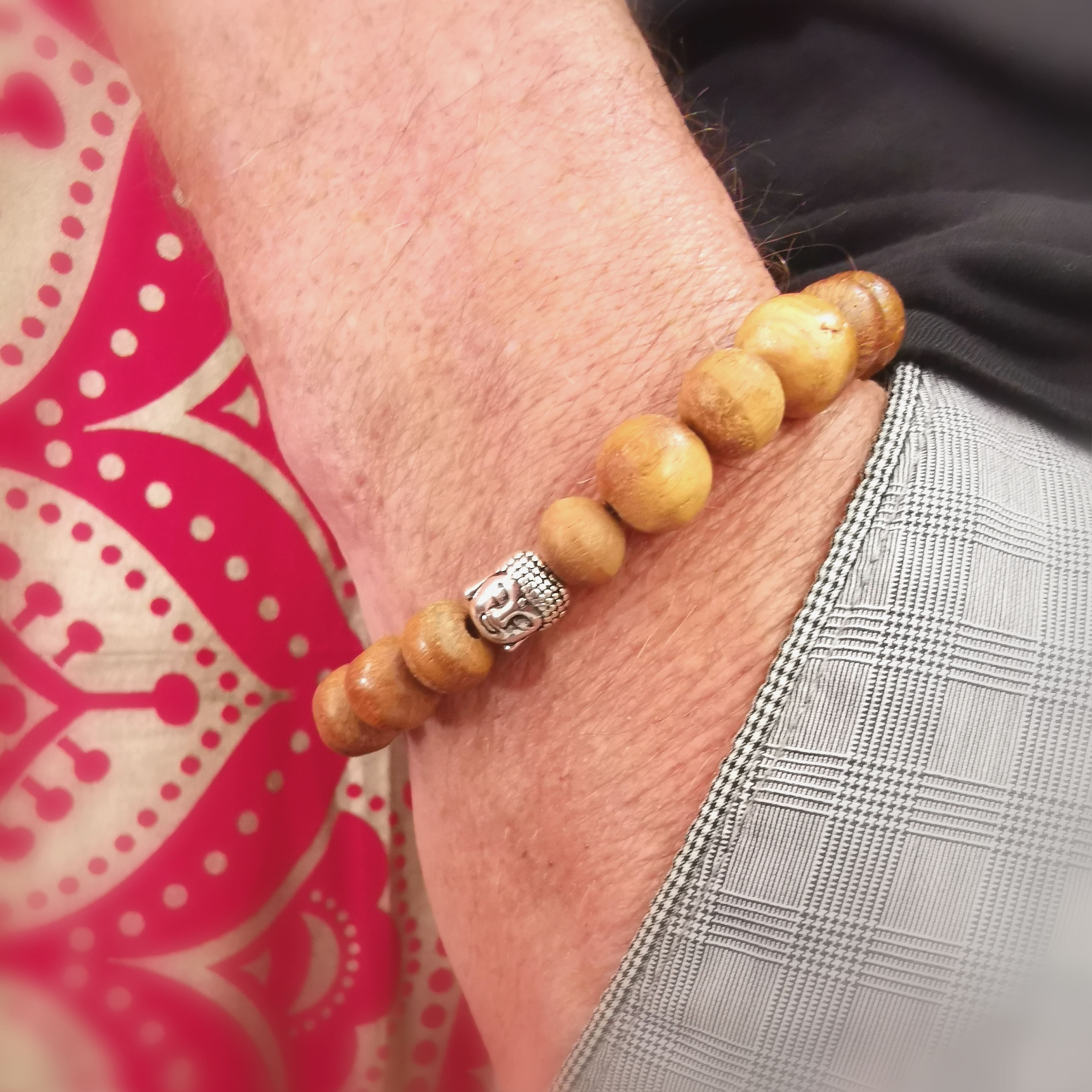 Holz Buddha Armband dunkel Unisex, Karma Schmuck für Meditation, Kraft und Gelassenheit