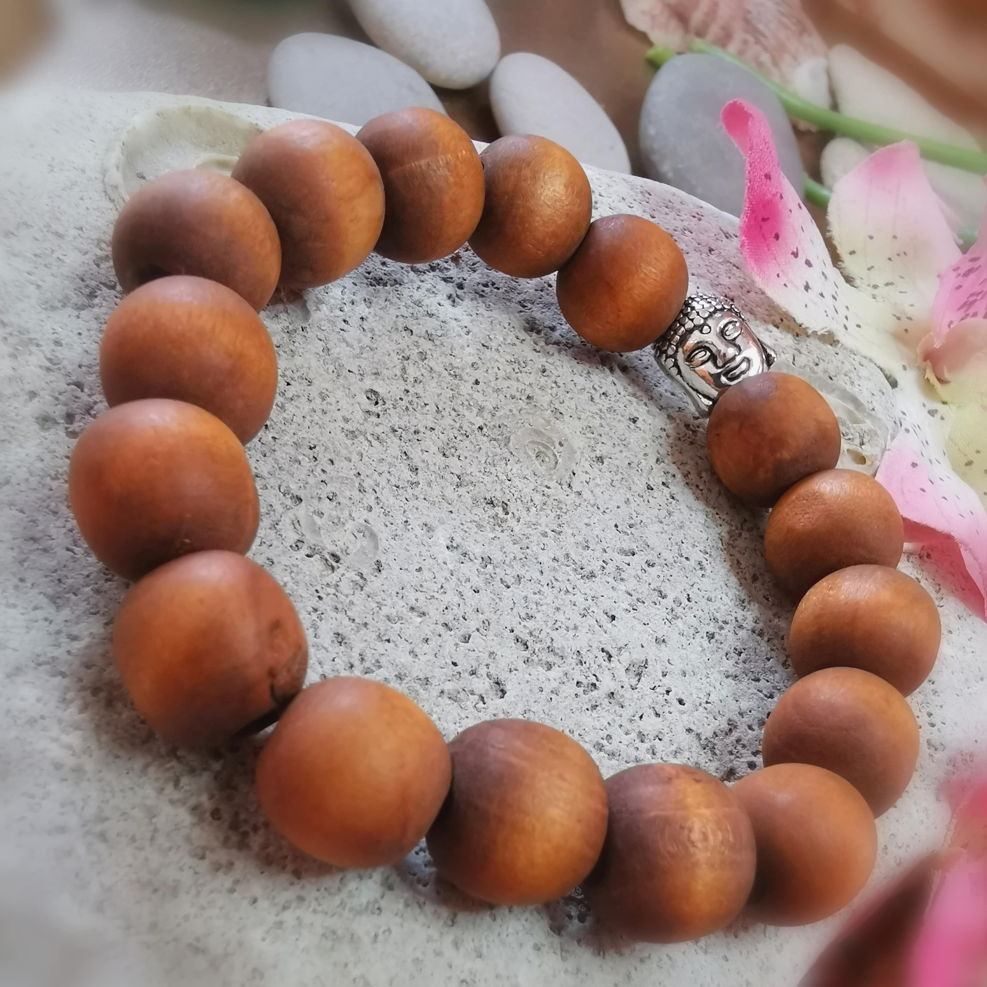 Holz Buddha Armband braun, Karma Schmuck für Meditation, Kraft und Gelassenheit