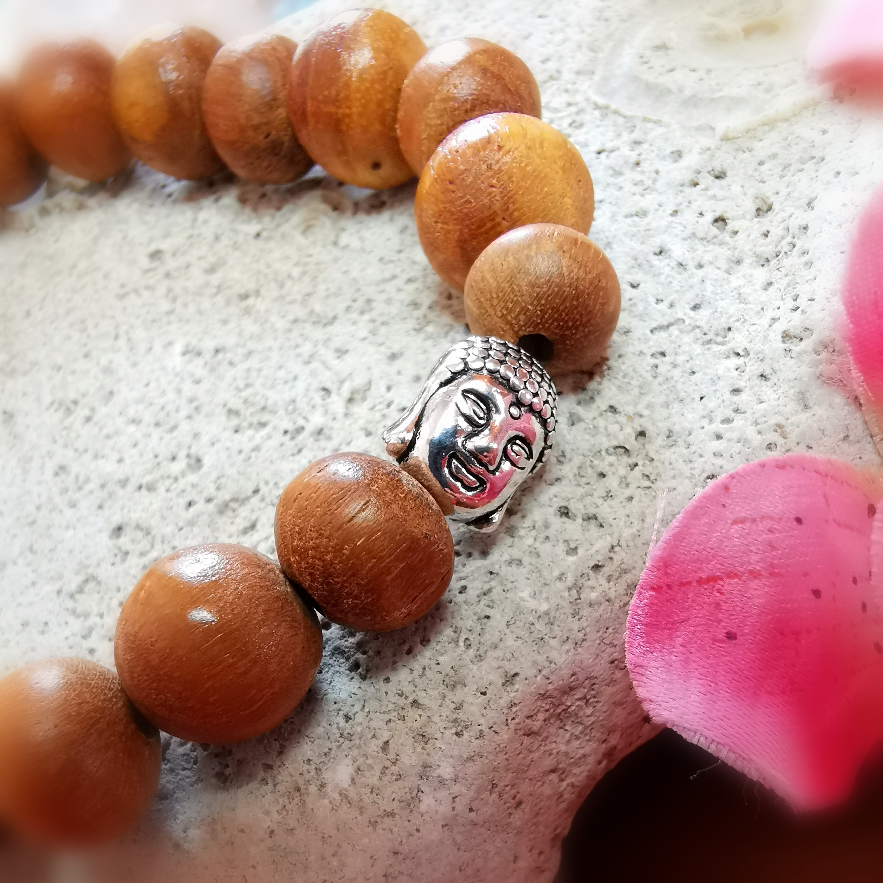 Holz Buddha Armband dunkel Unisex, Karma Schmuck für Meditation, Kraft und Gelassenheit