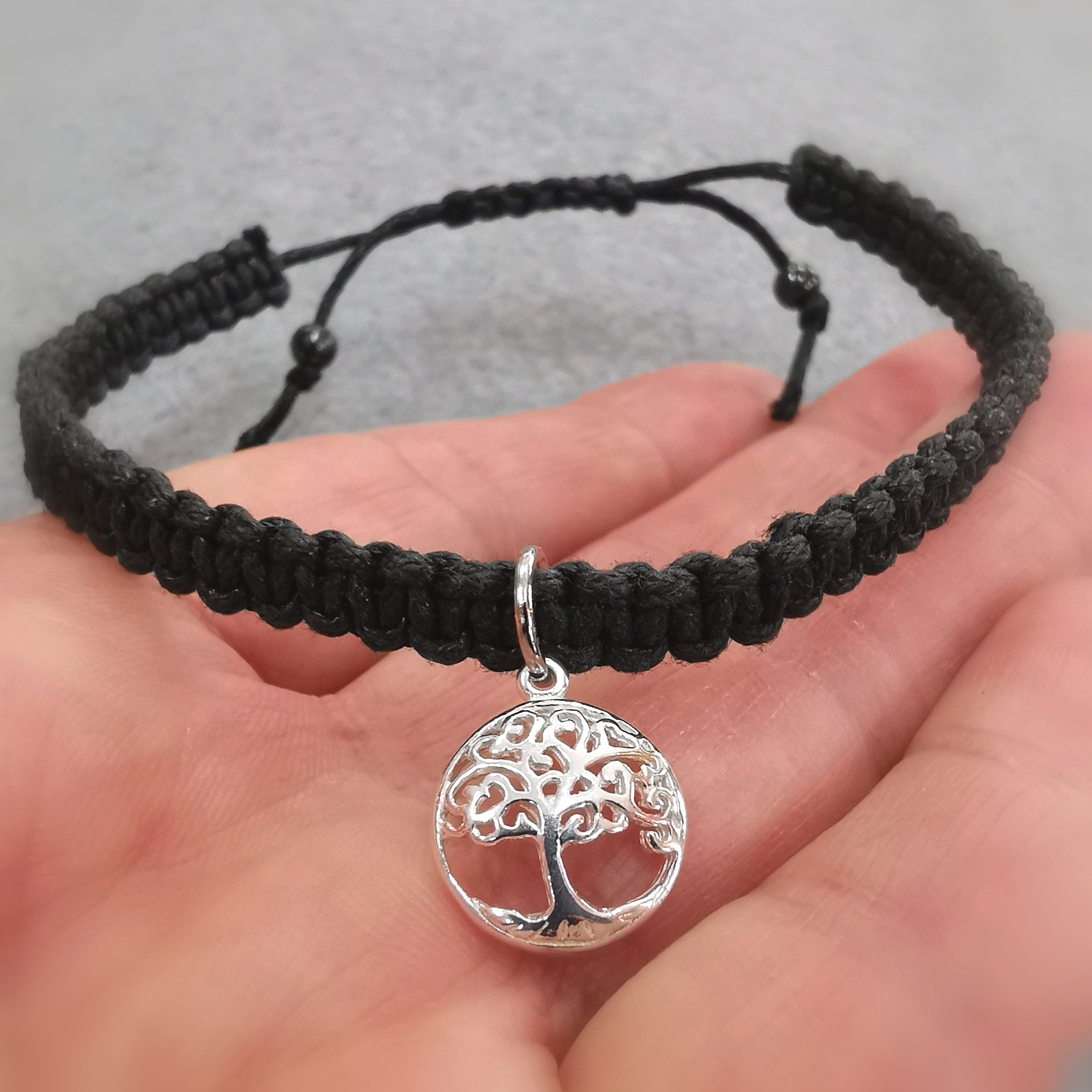 Lebensbaum Sterlingsilber Charm Makramee Armband, Karma Symbol Armbändchen - neue Kraft