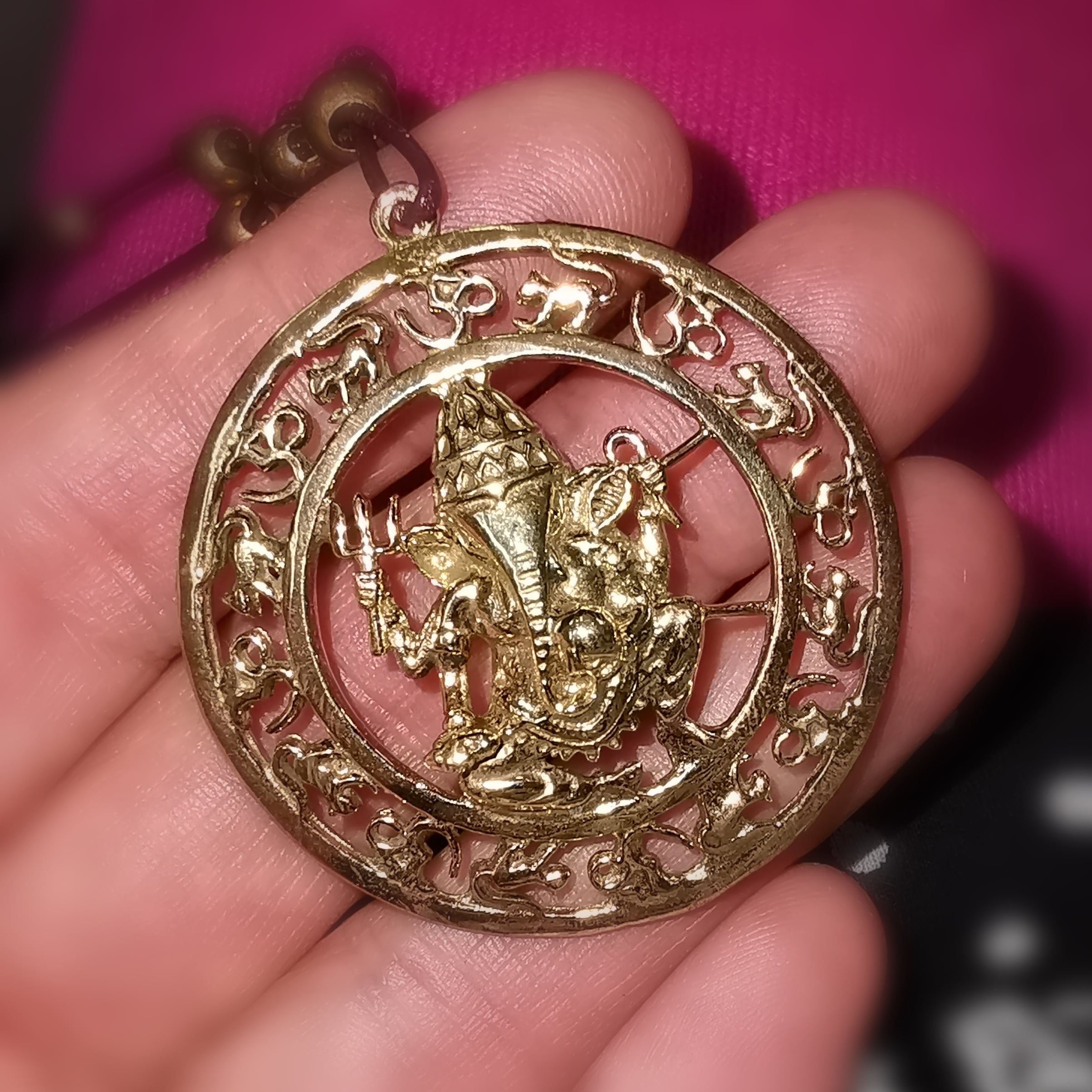 Ganesha Amulett Gold Boho Hippie Kette, Metall Karma Schmuck - Schutz