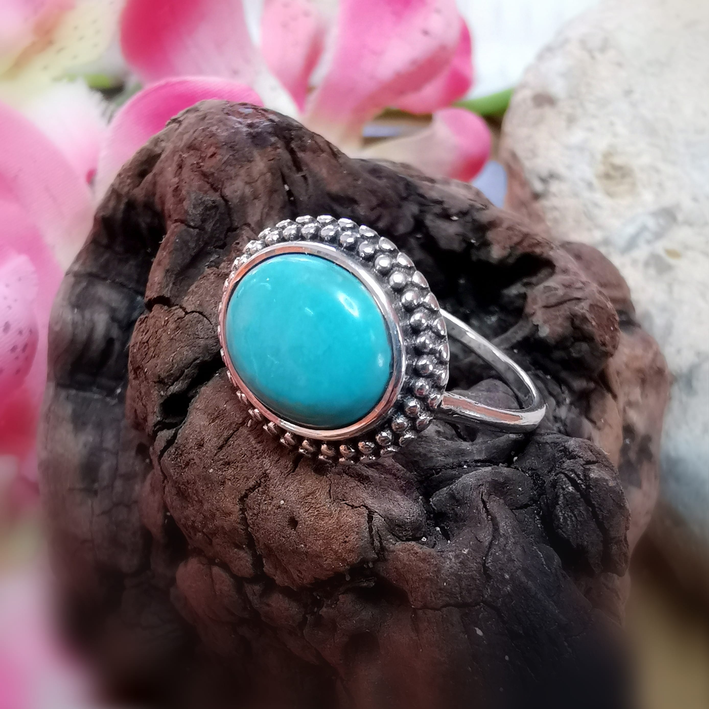 Türkis Magnesit Edelstein Heilstein Ring Sterlingsilber - Größe 60 - Tatkraft, Selbstsicherheit
