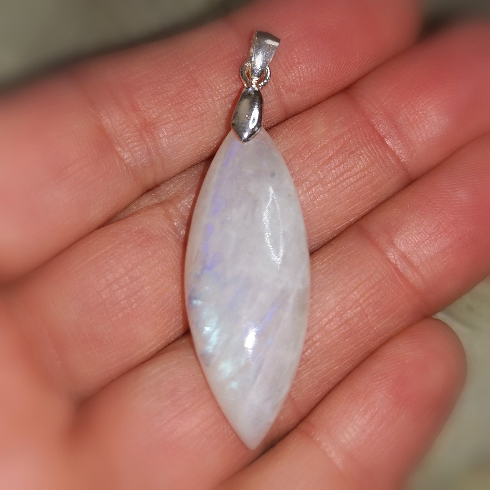 Mondstein Ellipse Edelstein Sterlingsilber Schmuck Anhänger, Karma Chakra Heilstein AA Qualität, Intuition und Lebenslust
