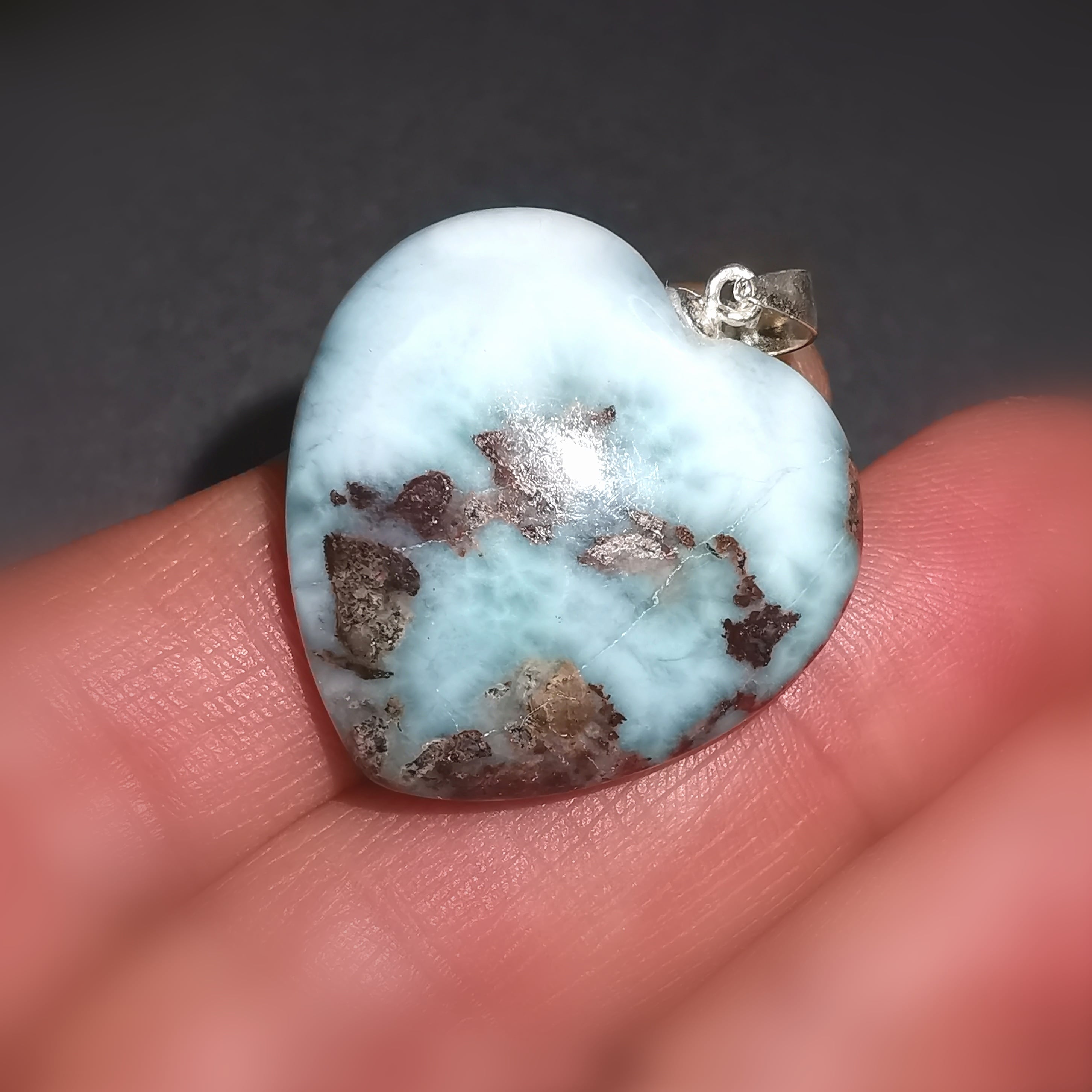 Larimar Edelstein Herz, A Heilstein Qualität, Karma Chakra Anhänger, geweiht - Sanftheit