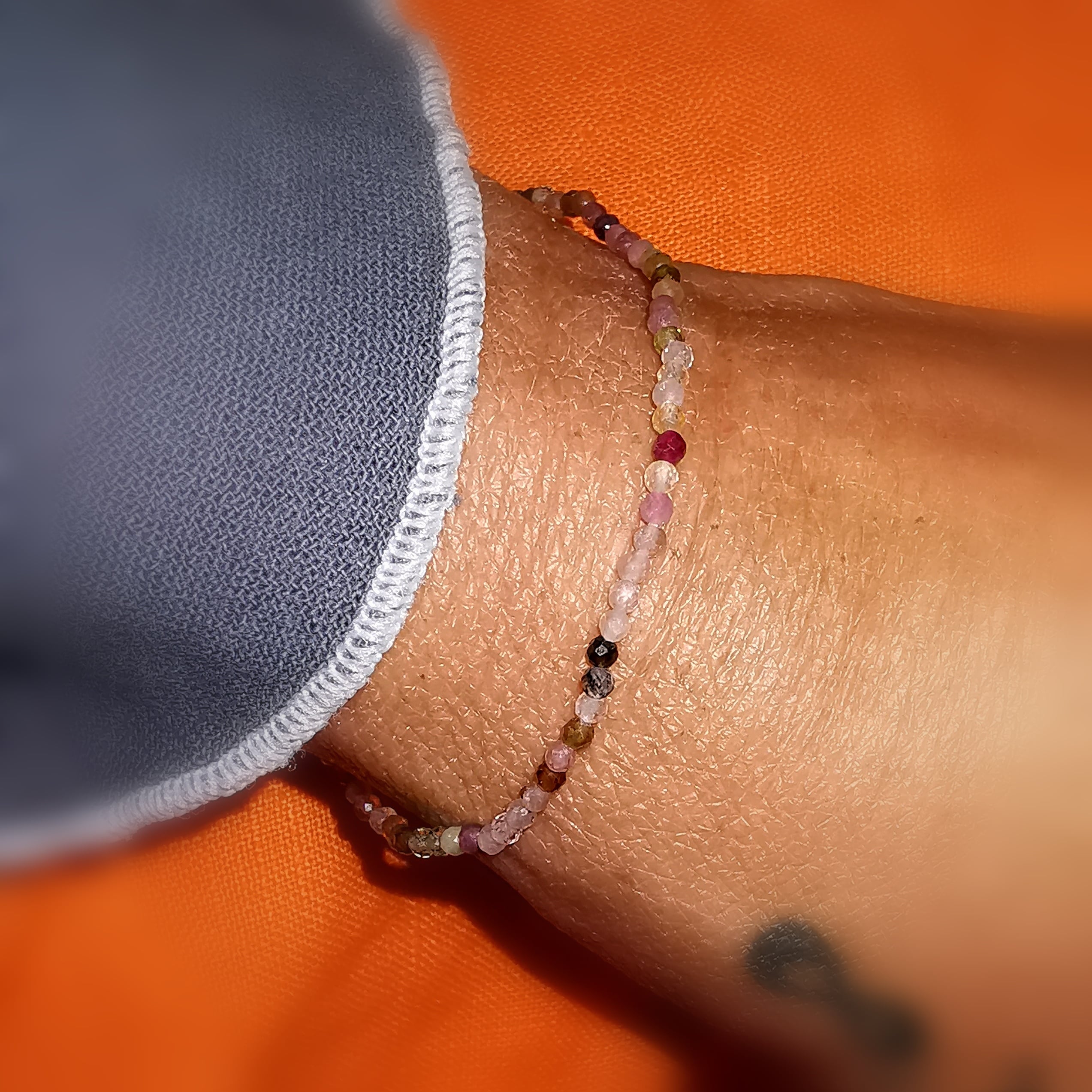 Turmalin Edelstein Heilstein Armband multicolor filigran 2 mm - Schutz