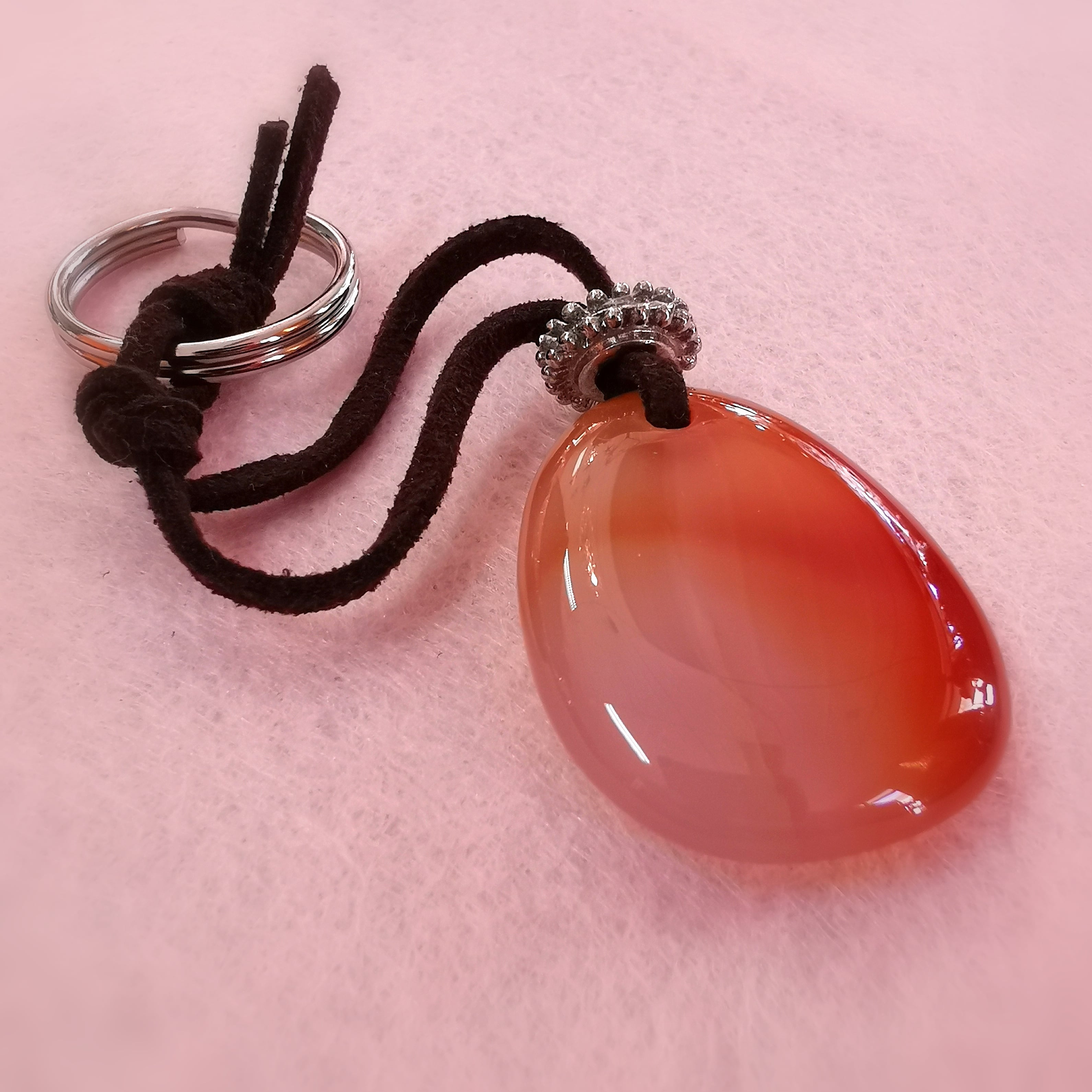 Achat Glücksachat Carneol Schlüsselanhänger Charm Edelstein Metall Kunstleder, geweiht, Freude