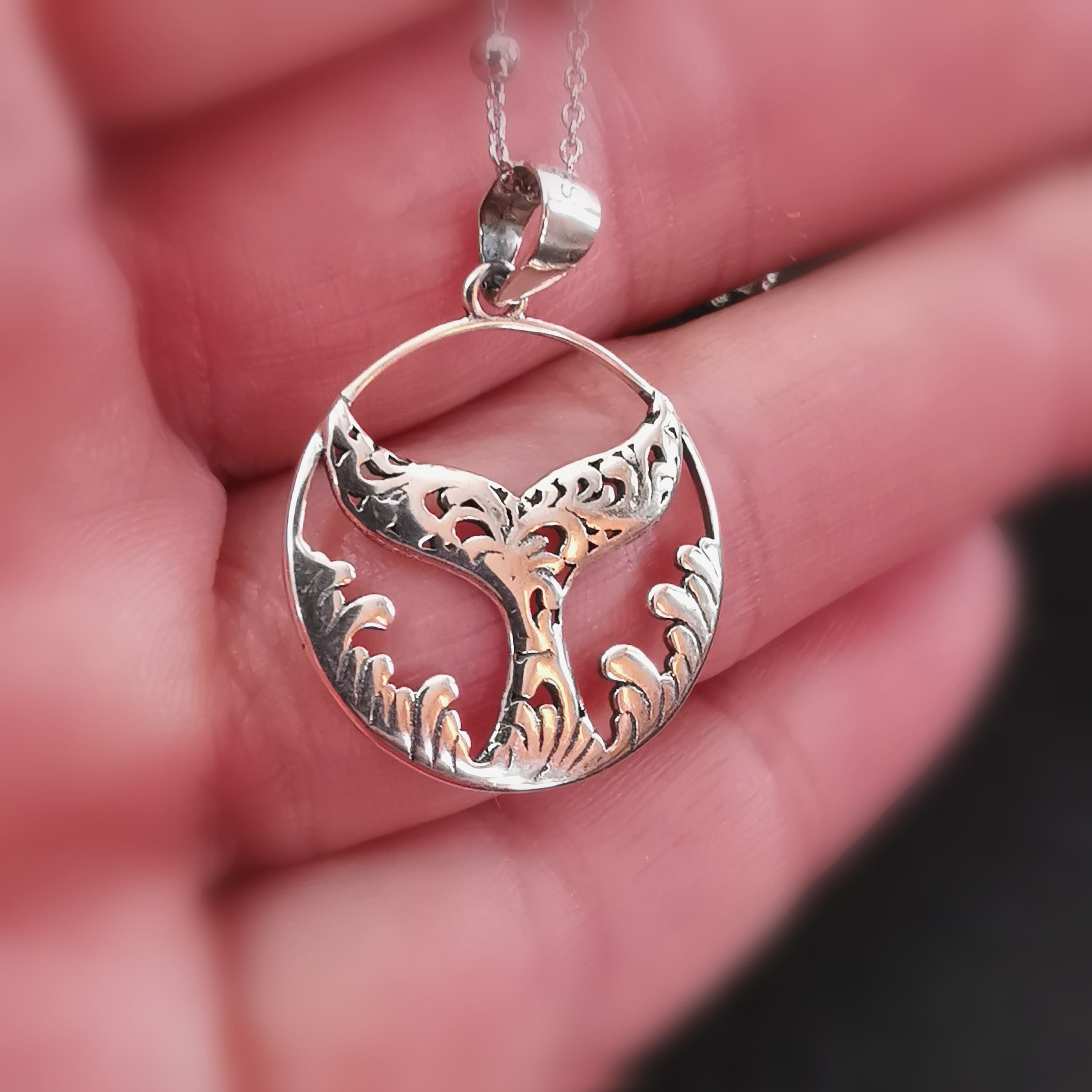 Walflosse Amulett Krafttier Wal Glücksbringer Karma Kette 45 cm Sterlingsilber - geweiht, Energie des Meeres