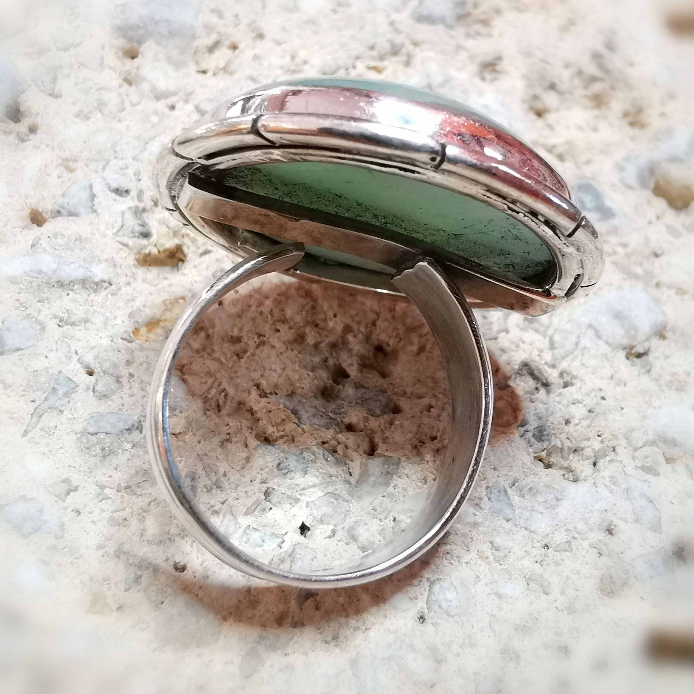 Aquamarin Edelstein Sterlingsilber Ring, verstellbar 53-57, Karma Heilstein Fingerring XL #Erleichterung