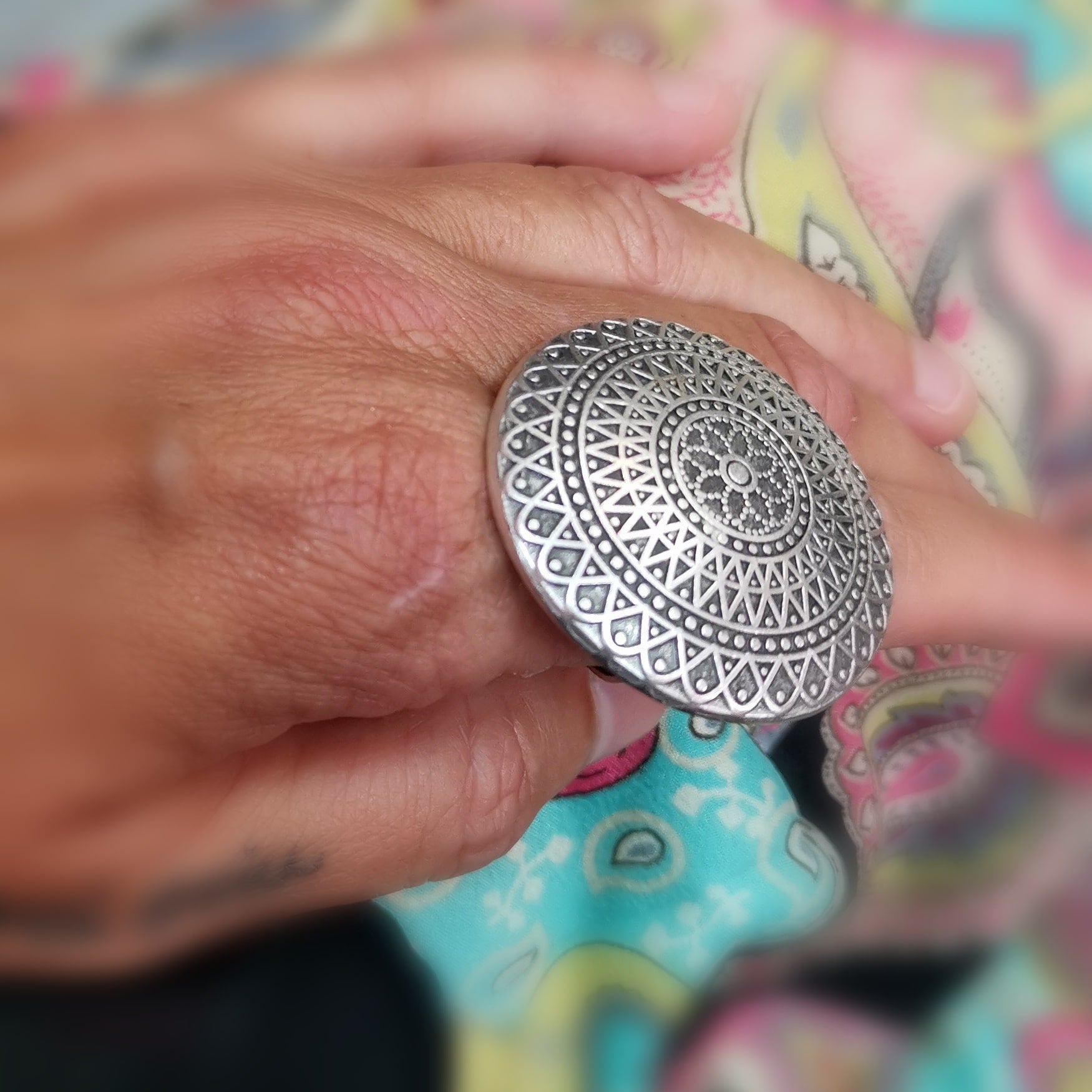 Mandala Messing Boho Fingerring XL Selbstvertrauen und Lebenslust, Größe 51
